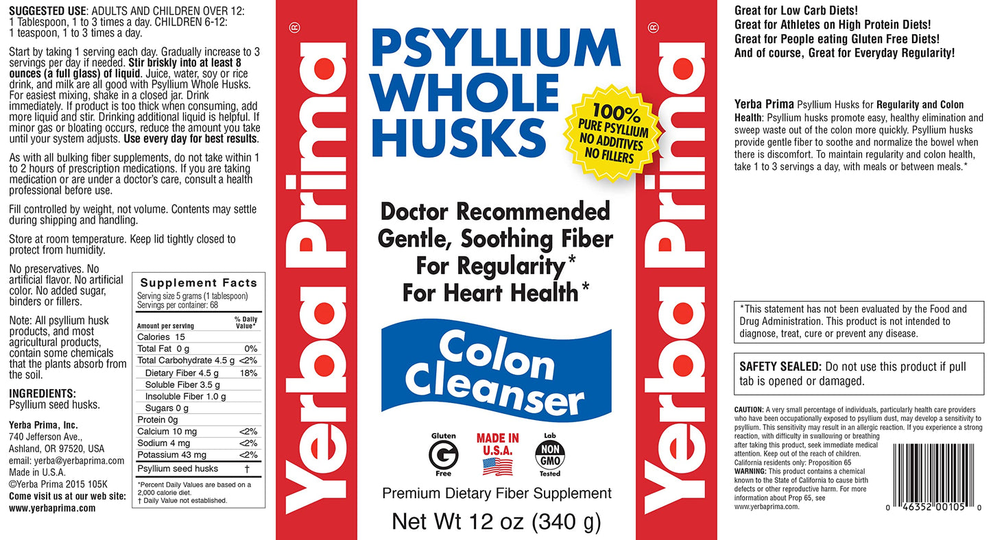 Yerba Prima Psyllium Husk Powder, 12 Ounce