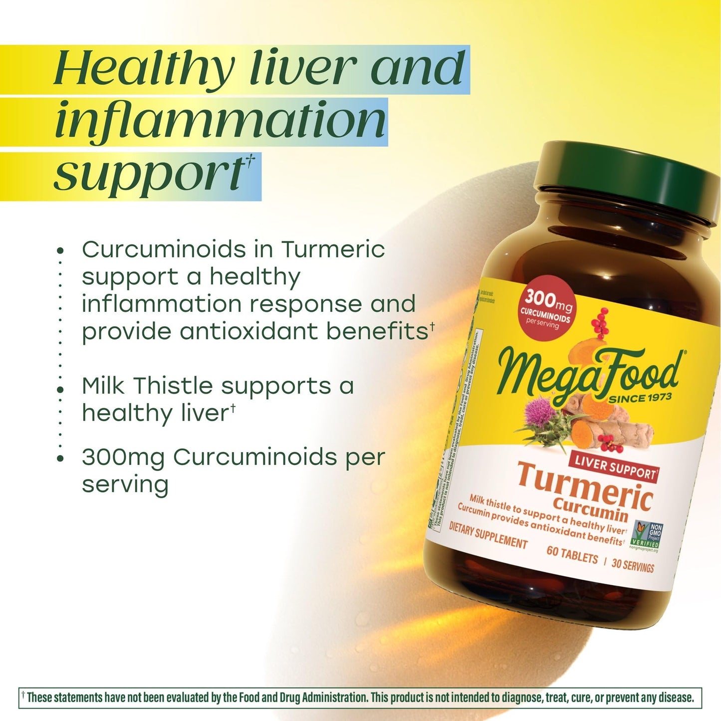 MegaFood Turmeric Curcumin + Milk Thistle for Liver Support, 90 Tablets