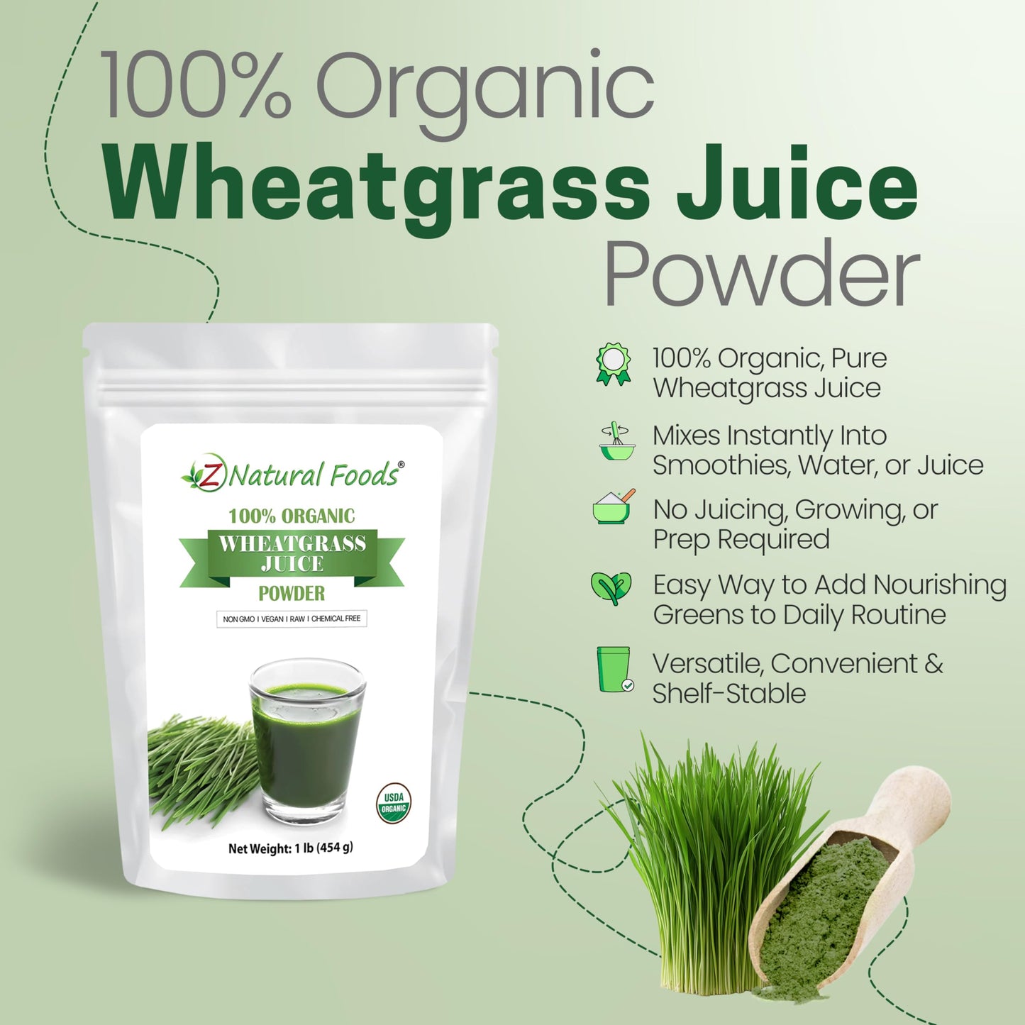 Z Natural Foods Organic Wheat Grass Juice Powder 16 oz