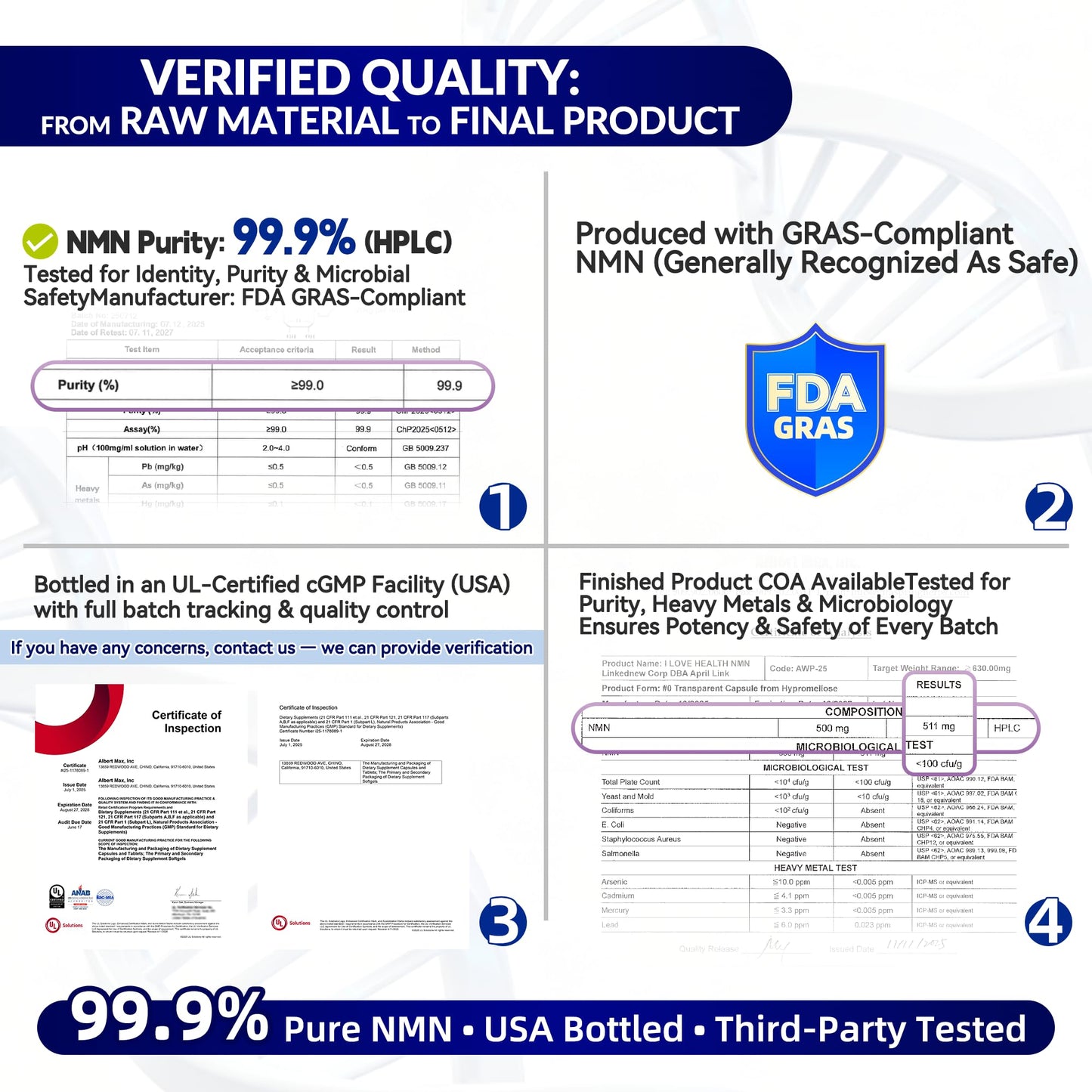I LOVE HEALTH NMN 1000mg Nicotinamide Mononucleotide NAD+ Support, 60 Capsules