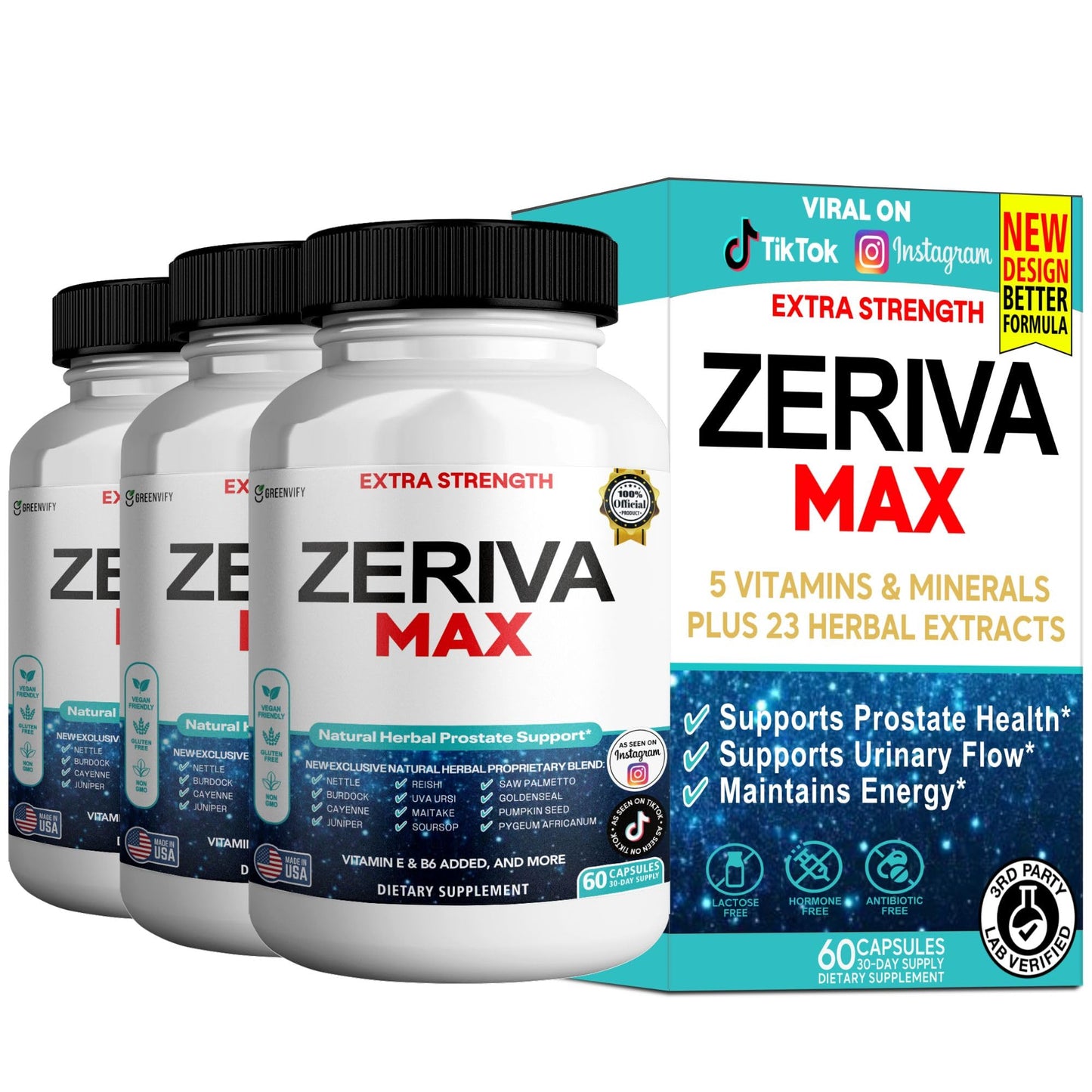 GREENVIFY Zeriva Max Extra Strength Prostate Support 60 Capsules
