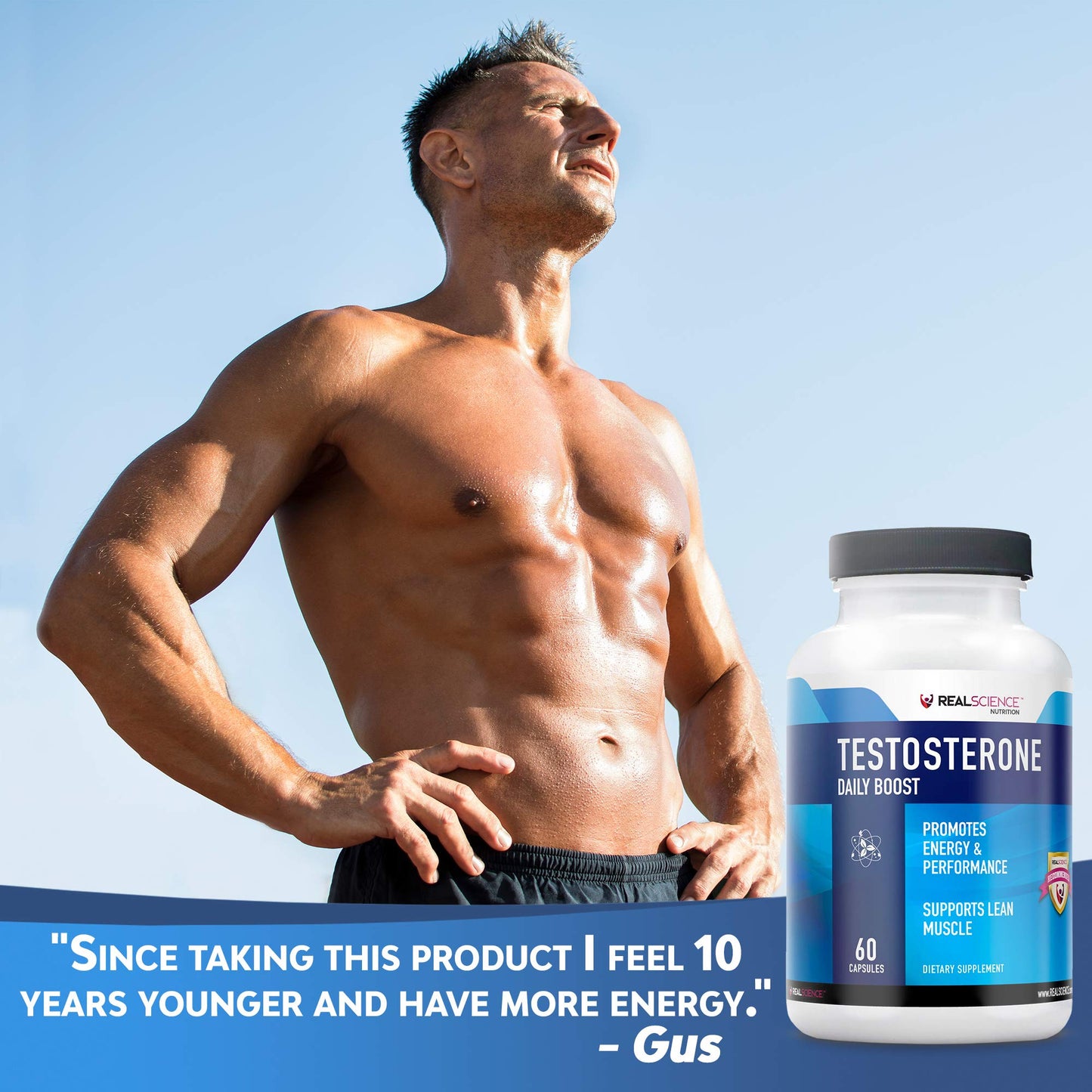 Real Science Nutrition Daily Boost Free Testosterone Booster for Men Capsules 60 Count
