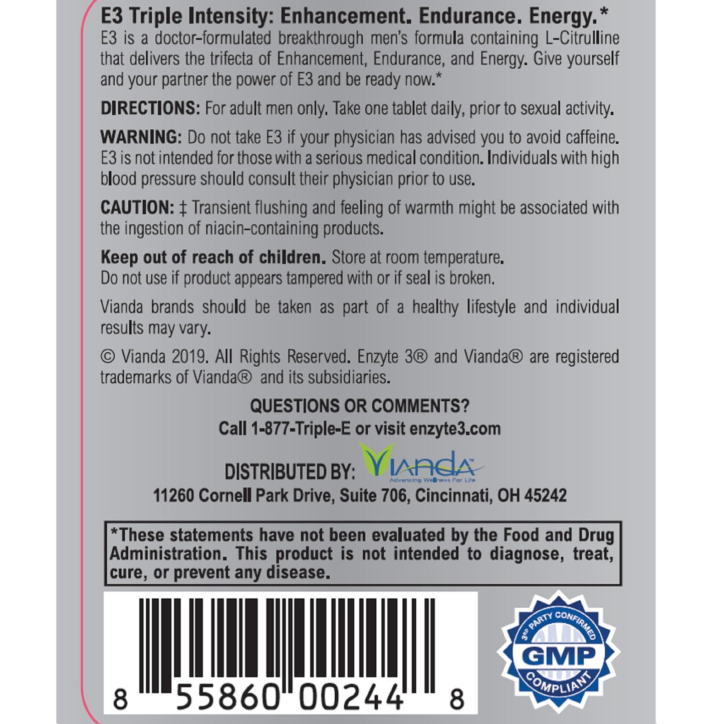 Enzyte MRC Enzyte3 Natural Male Enhancement Supplement 30 Tablets