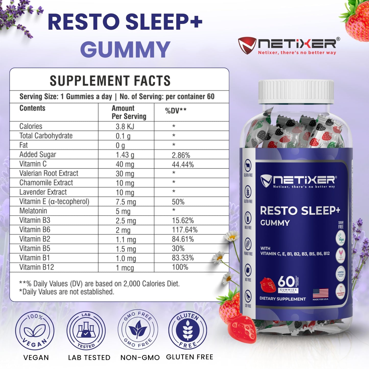 nETiXER Resto Sleep+ Gummy, 60 Count