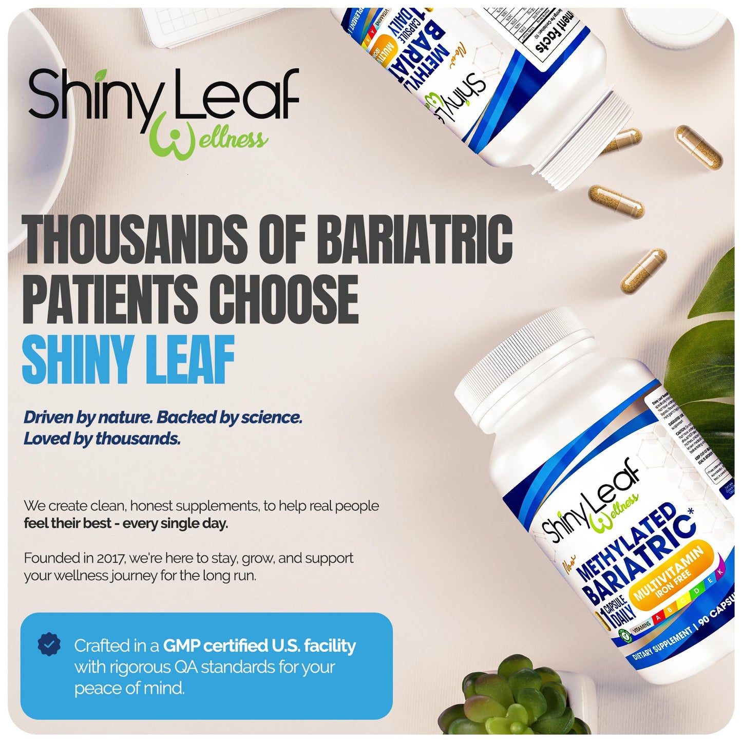 Shiny Leaf Methylated Bariatric Multivitamin Without Iron Capsules 180 Count