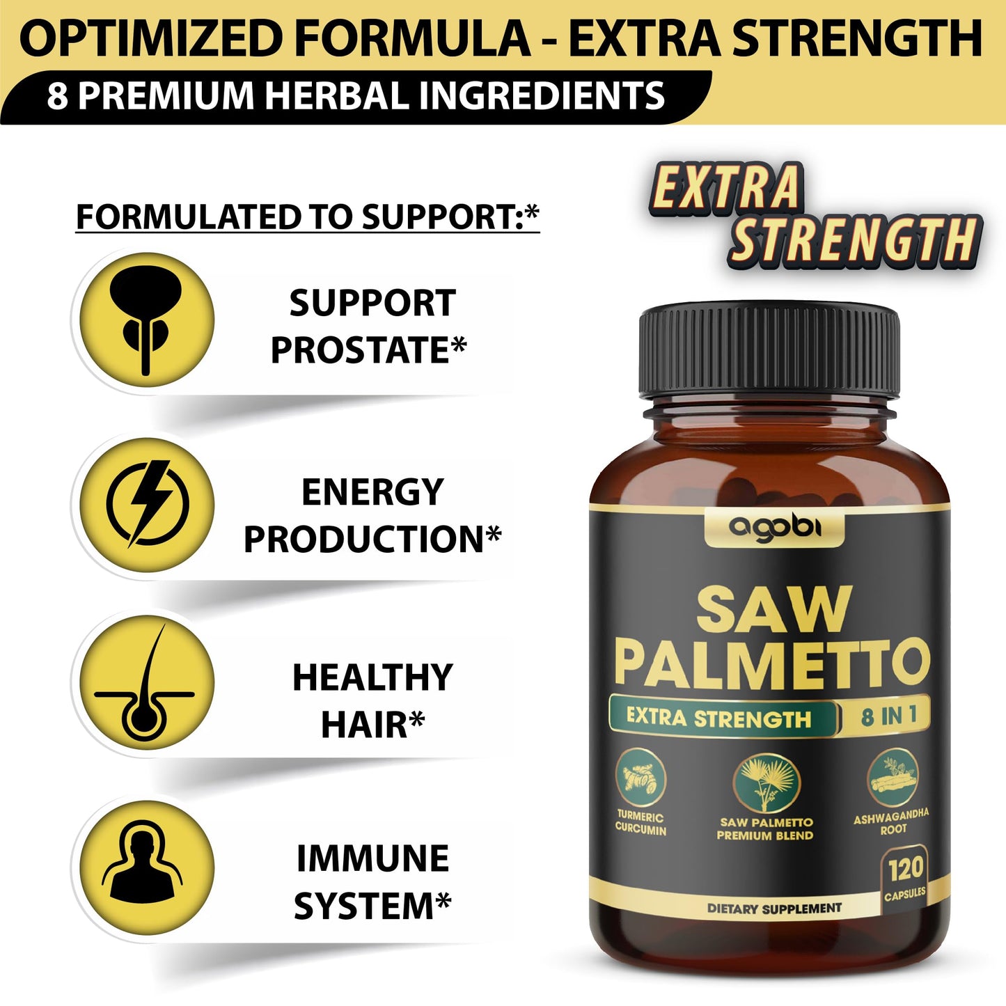agobi Saw Palmetto Prostate Support Supplement Capsules, 120 Count