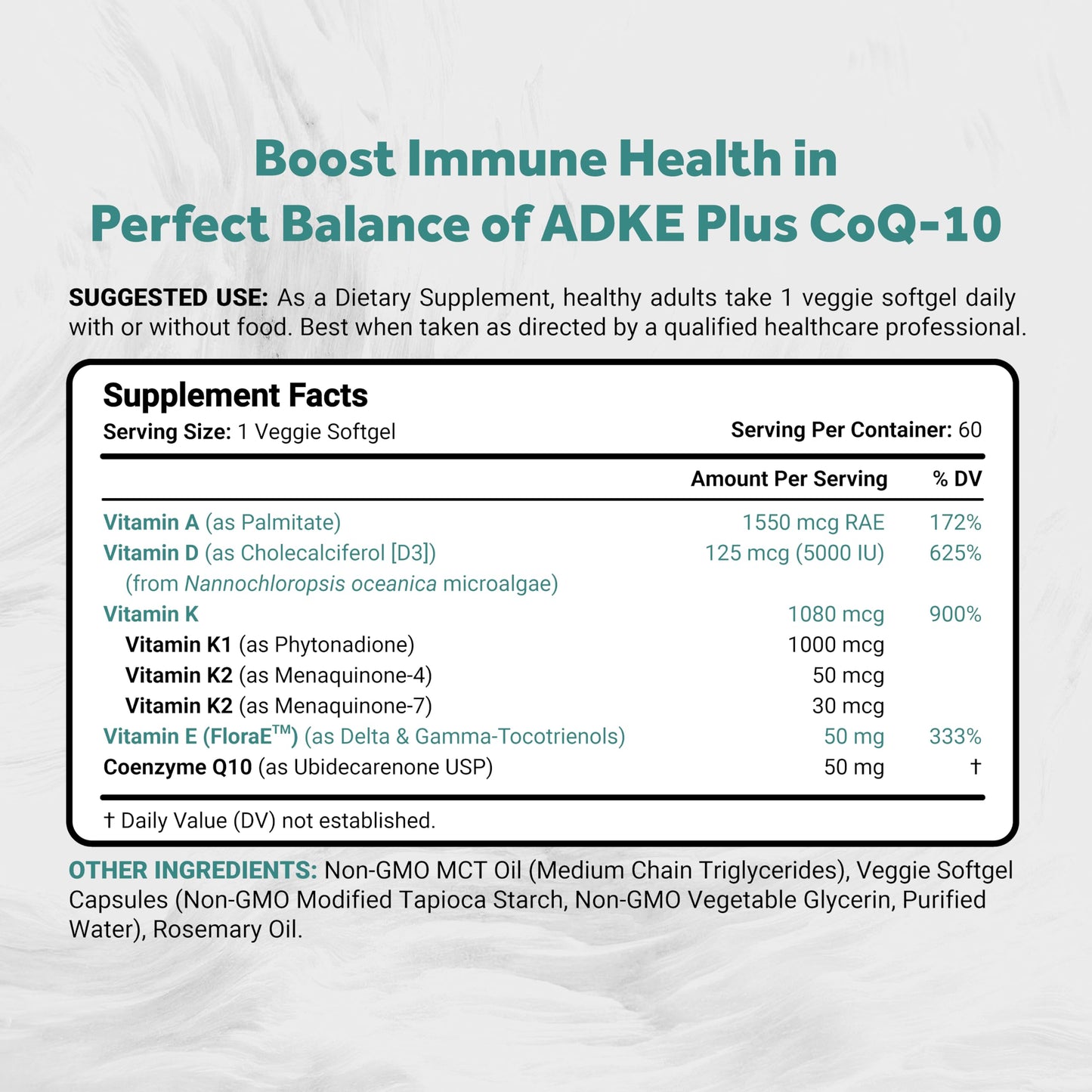 Naturalis Vegan Vitamin ADK with 50mg Tocotrienol and CoQ-10 Nano-Emulsified in EVOO for Better Absorption, 60 Softgels