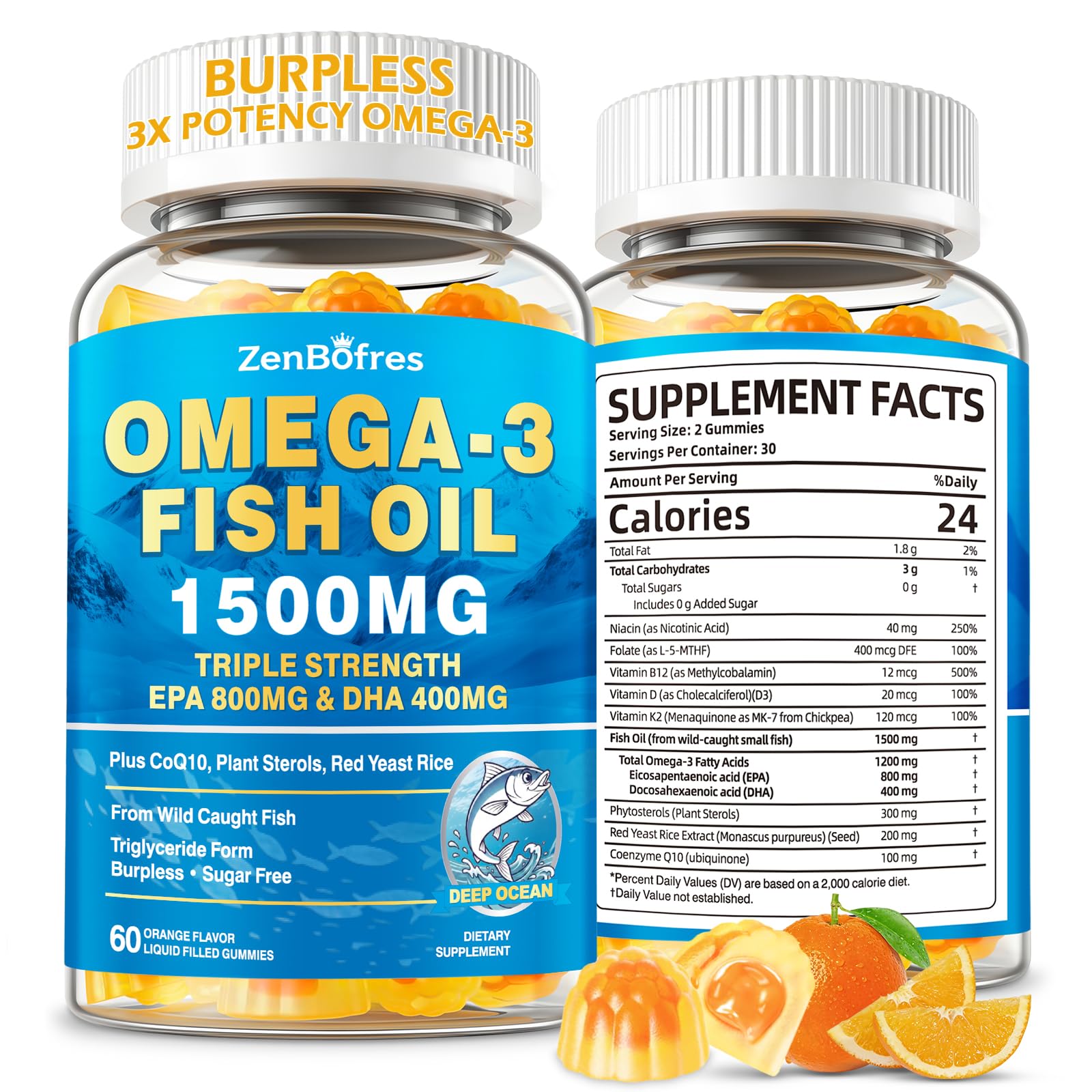 ZenBofres Omega 3 Fish Oil Gummies 60 Count