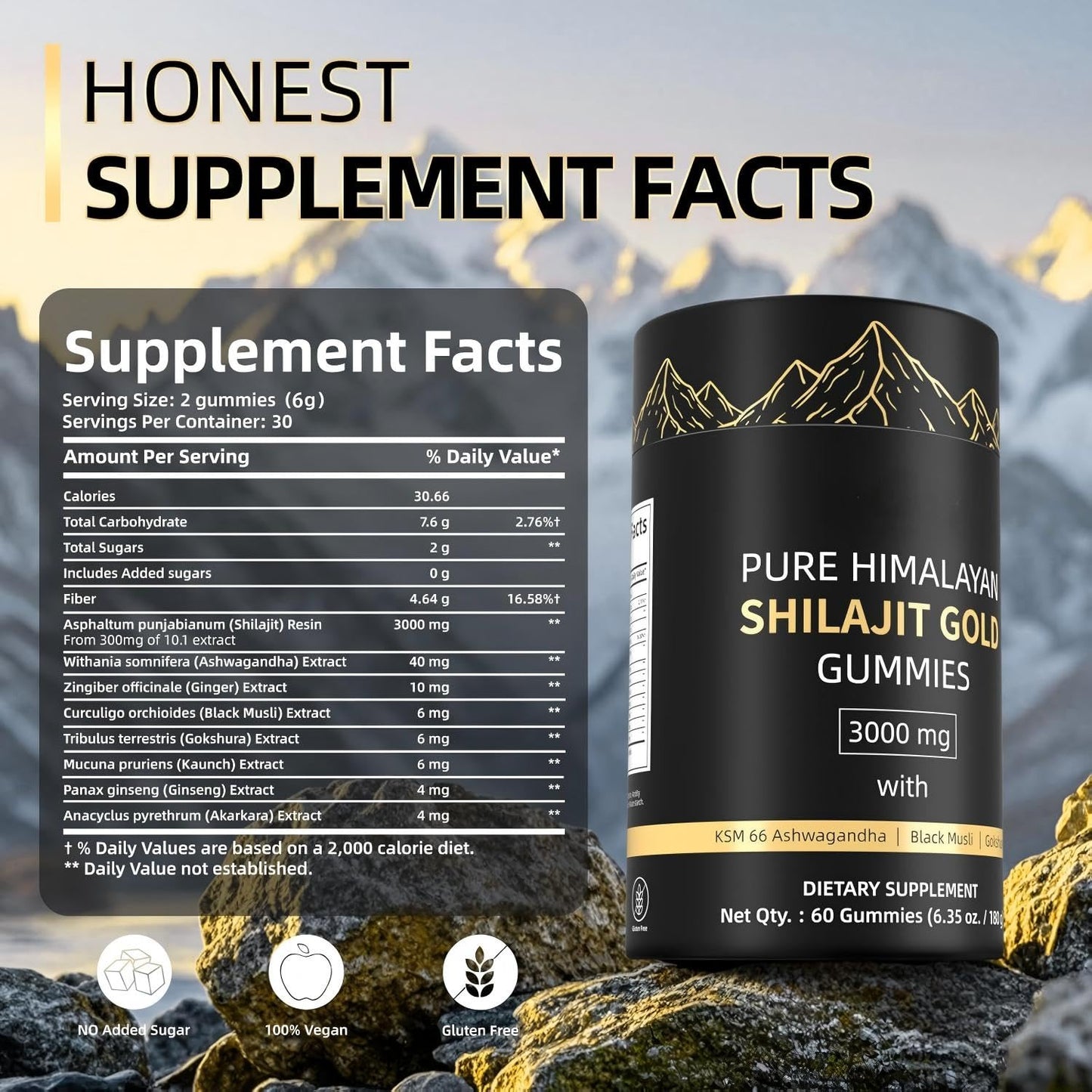 HWAXIGO 3000mg Himalayan Shilajit Gummies 60 Count