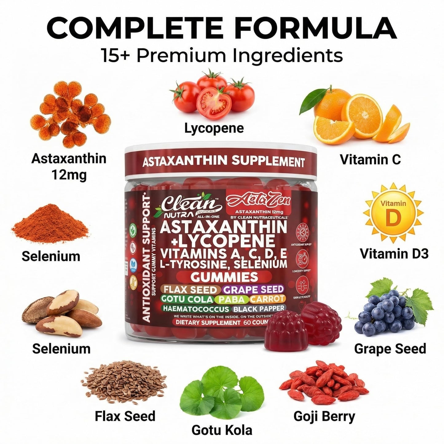 Clean Nutraceuticals AstaZen Astaxanthin Gummies 12mg, 60 Count