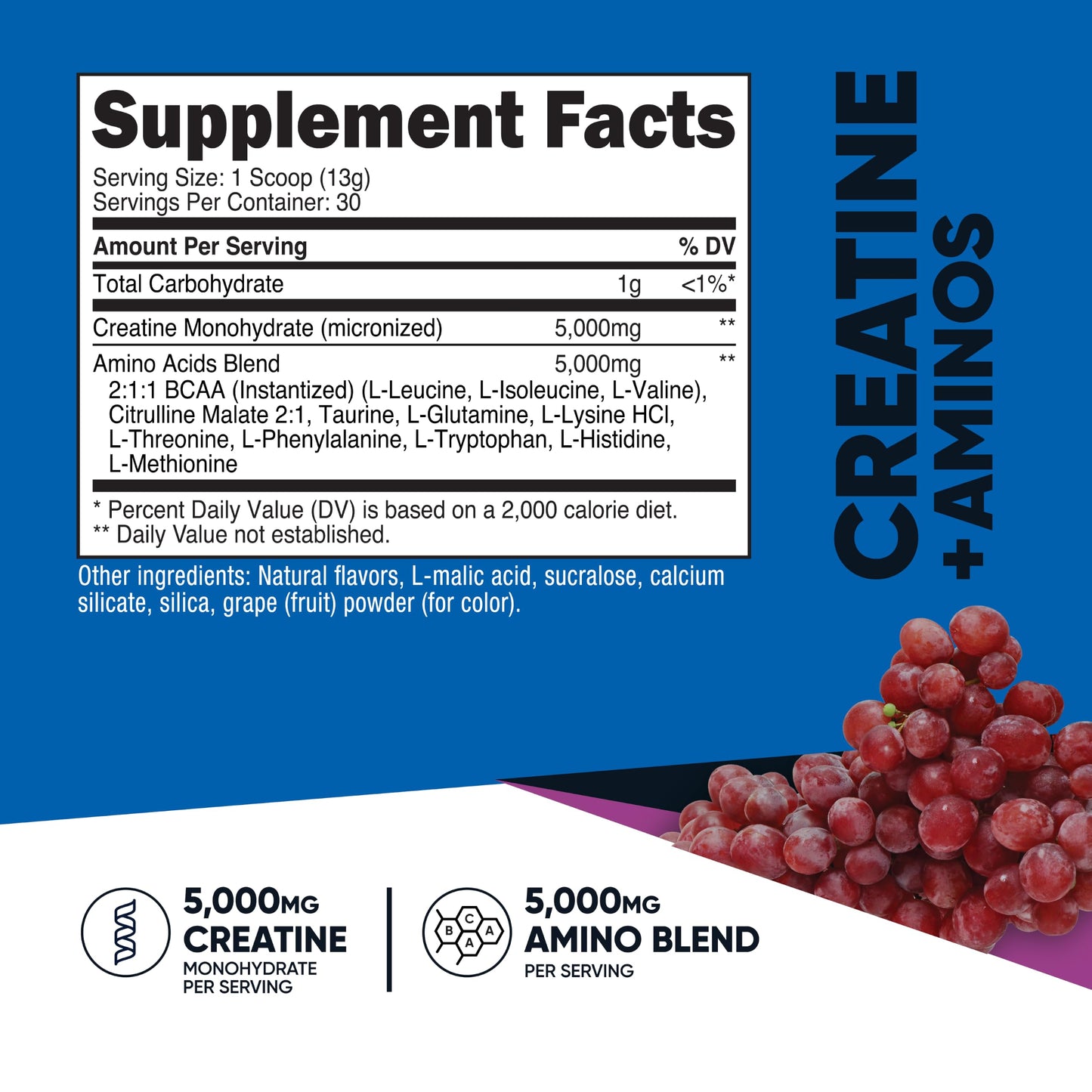 Nutricost Creatine + Aminos Powder (Grape) 13.3 Ounce