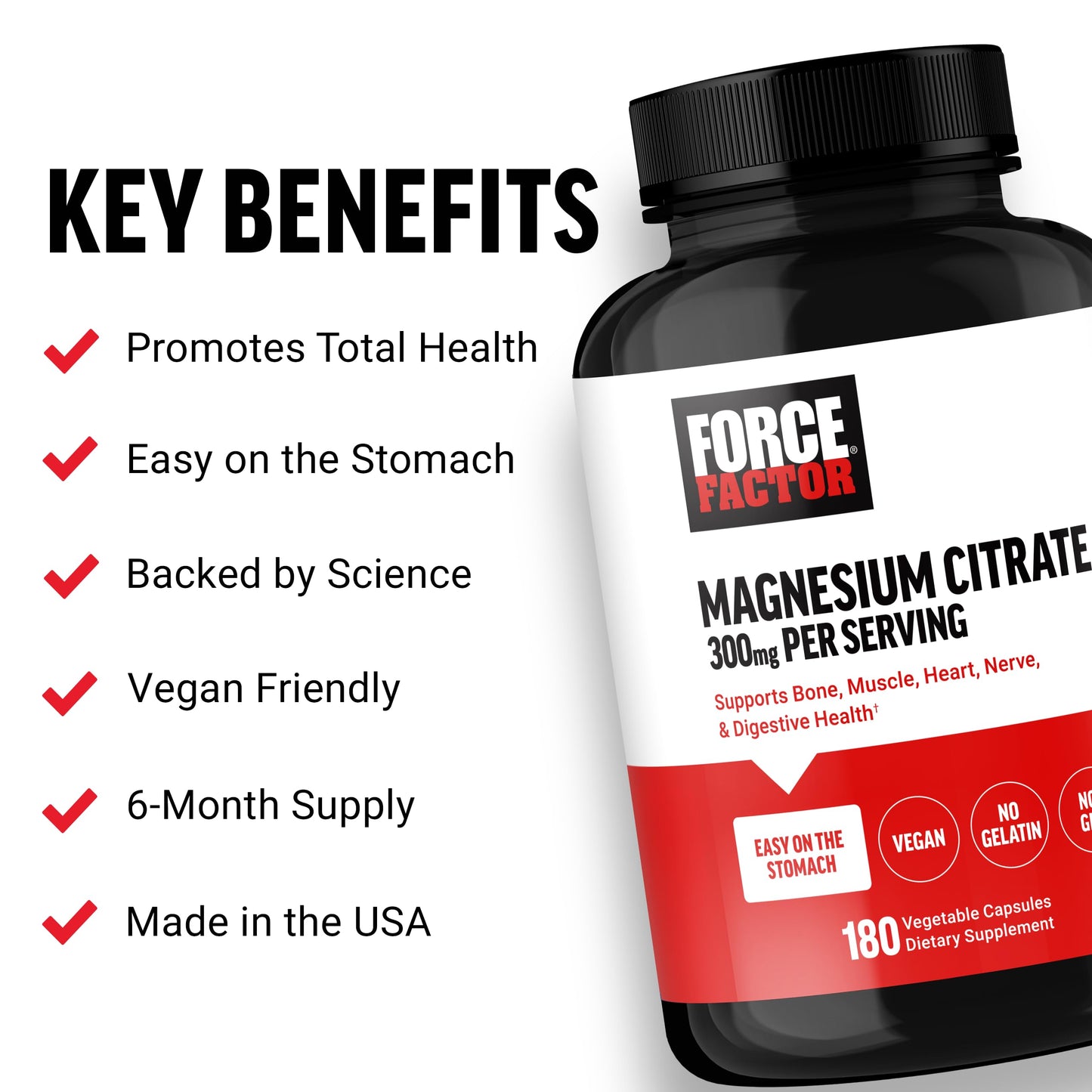 Force Factor Magnesium Citrate Capsule, 180 Count