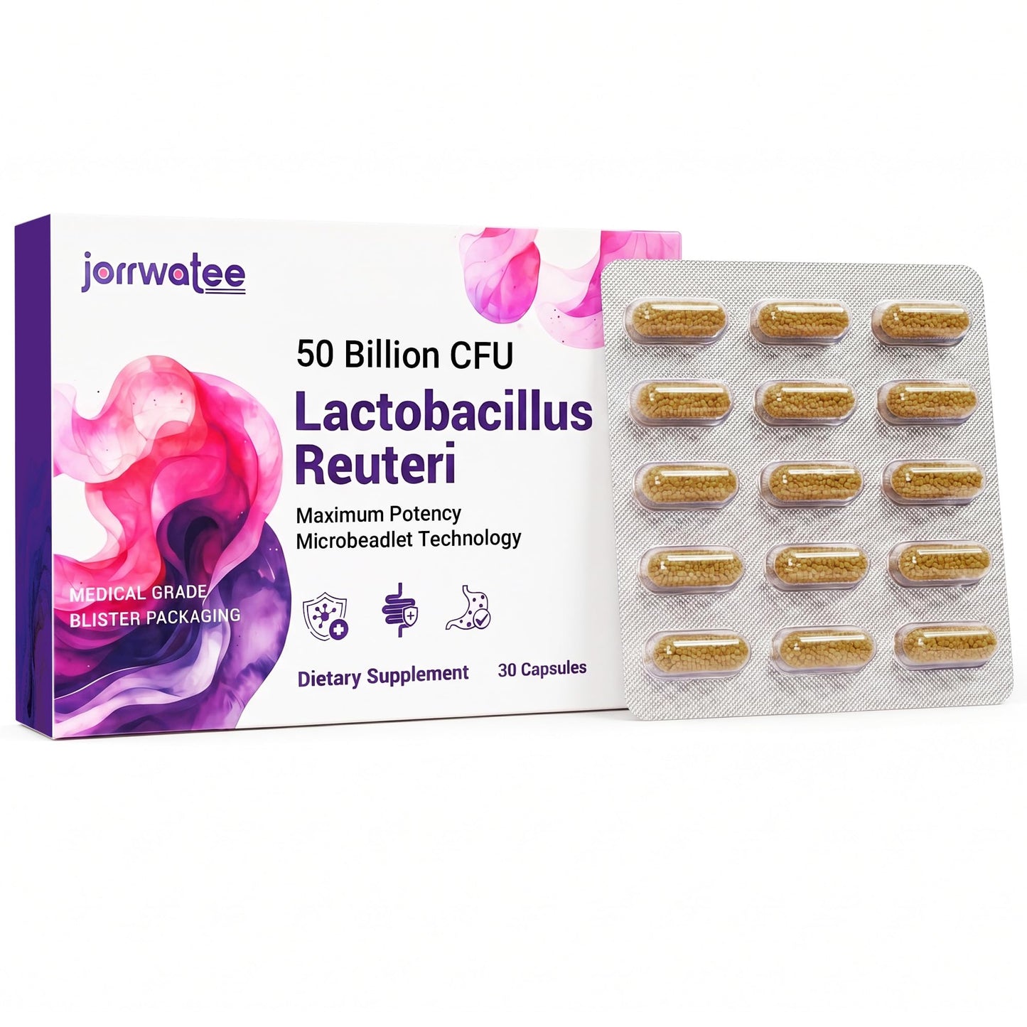 Jorrwatee Lactobacillus Reuteri 50 Billion CFU Capsules, 30 Count