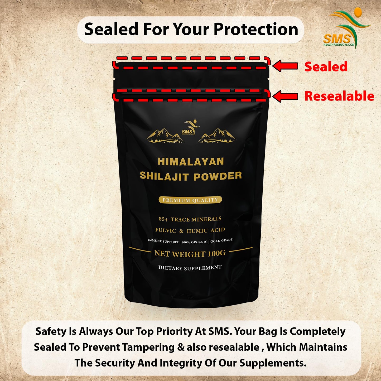 SMSHEALTHPRODUCTS.com Shilajit Powder - Himalayan Gold Grade 100% Pure with Fulvic Acid & 85+ Trace Minerals, 3.52 oz