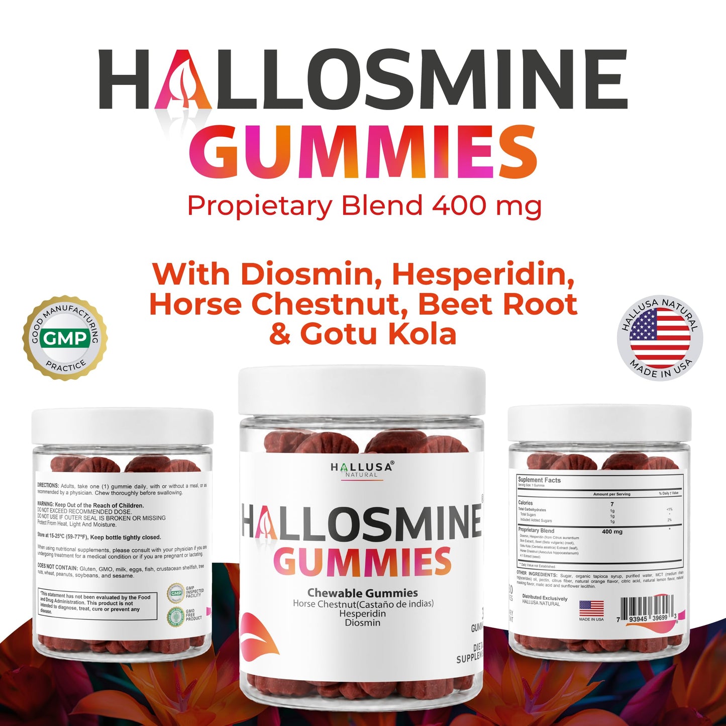Hallusa Natural Hallosmine 400mg Gummies, 30 Count