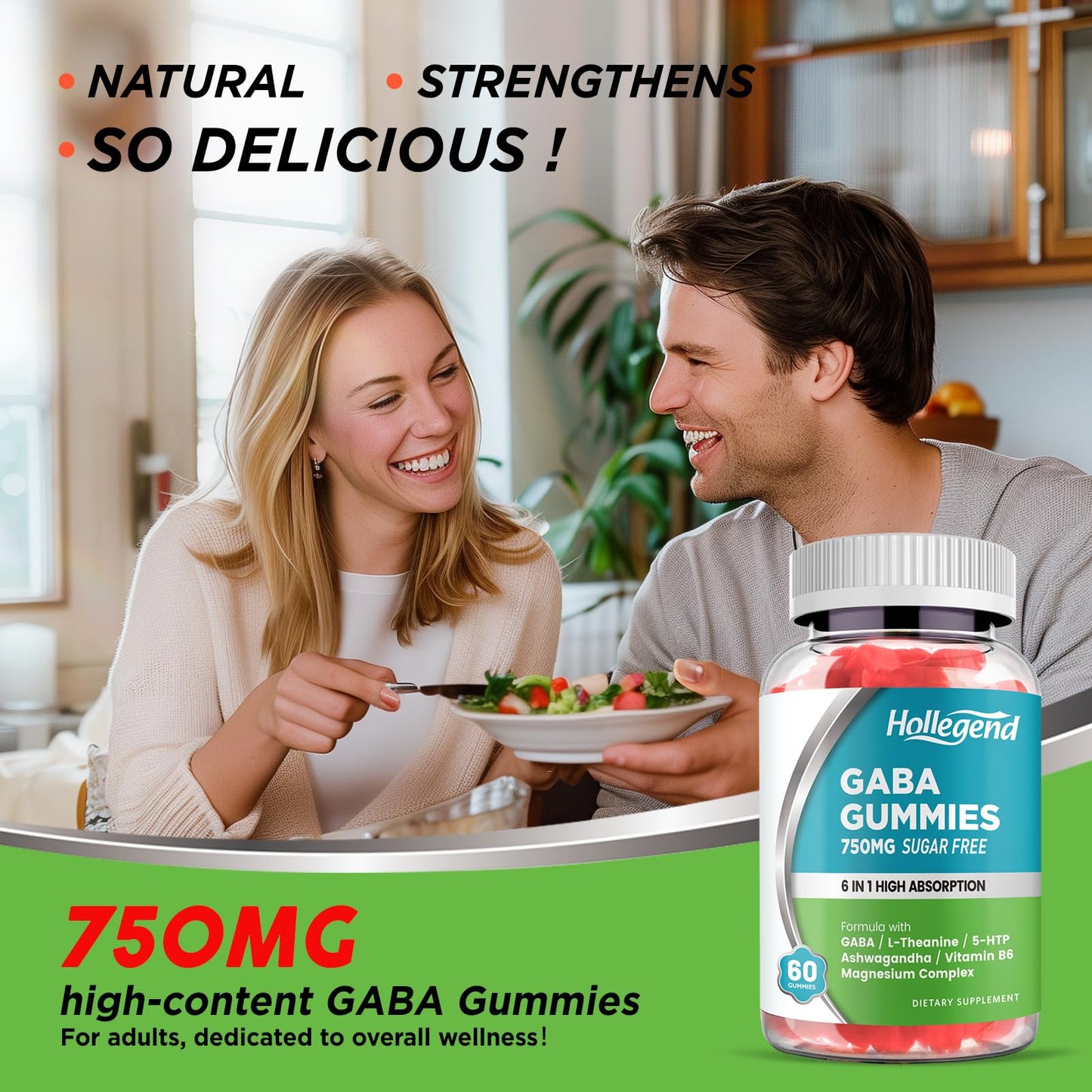 HOLLEGEND GABA Gummies, 60 Count