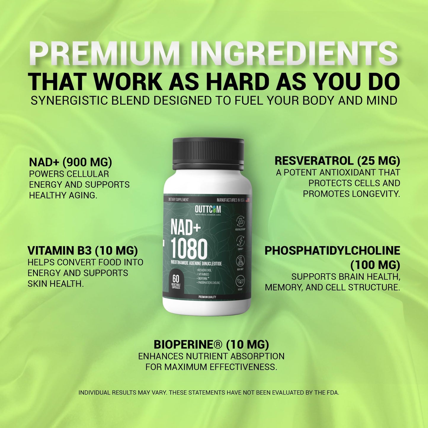 Outtcom Liposomal NAD+ Supplement 900mg — Resveratrol, B12, Phosphatidylcholine & Bioperine Capsule, 60 Count