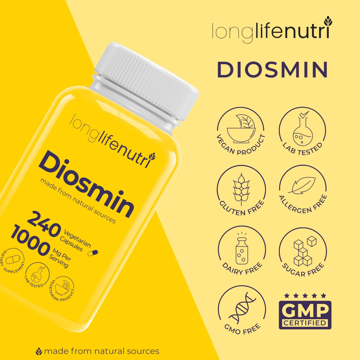 LongLifeNutri Diosmin 1000mg Advanced Formula Capsules, 240