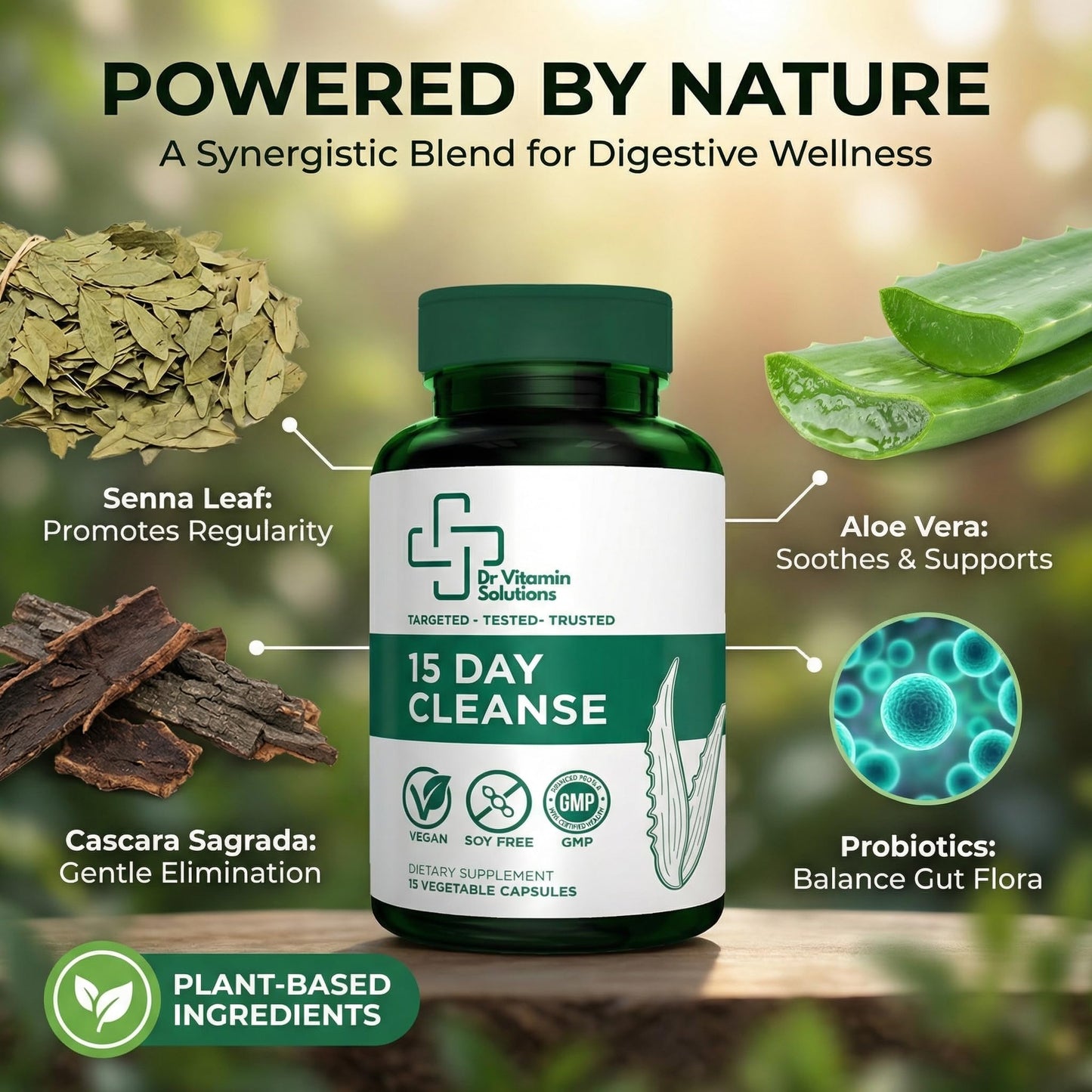 DR VITAMIN SOLUTIONS 15 Day Cleanse Natural Colon Detox & Digestive Support with Senna, Aloe Vera, Cascara Sagrada & Probiotics – Gentle, Vegan Capsule 15 Count
