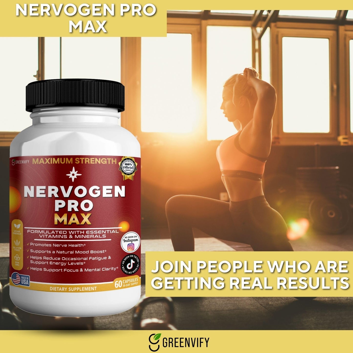 GREENVIFY Nervogen Pro Max Nerve Health Support Supplement with B Vitamins 120 Capsules