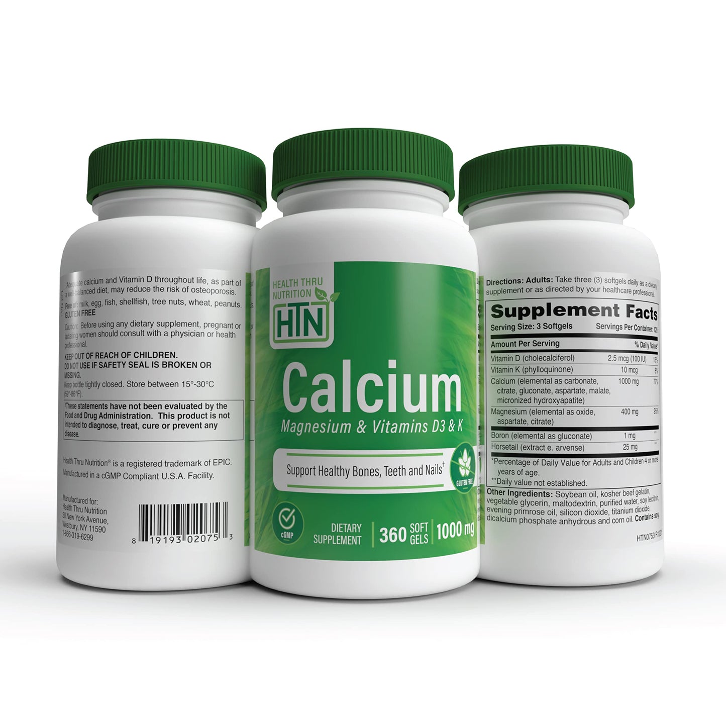 Health Thru Nutrition Calcium 1000mg and Magnesium 400mg with Vitamin D3 & K Softgels 360