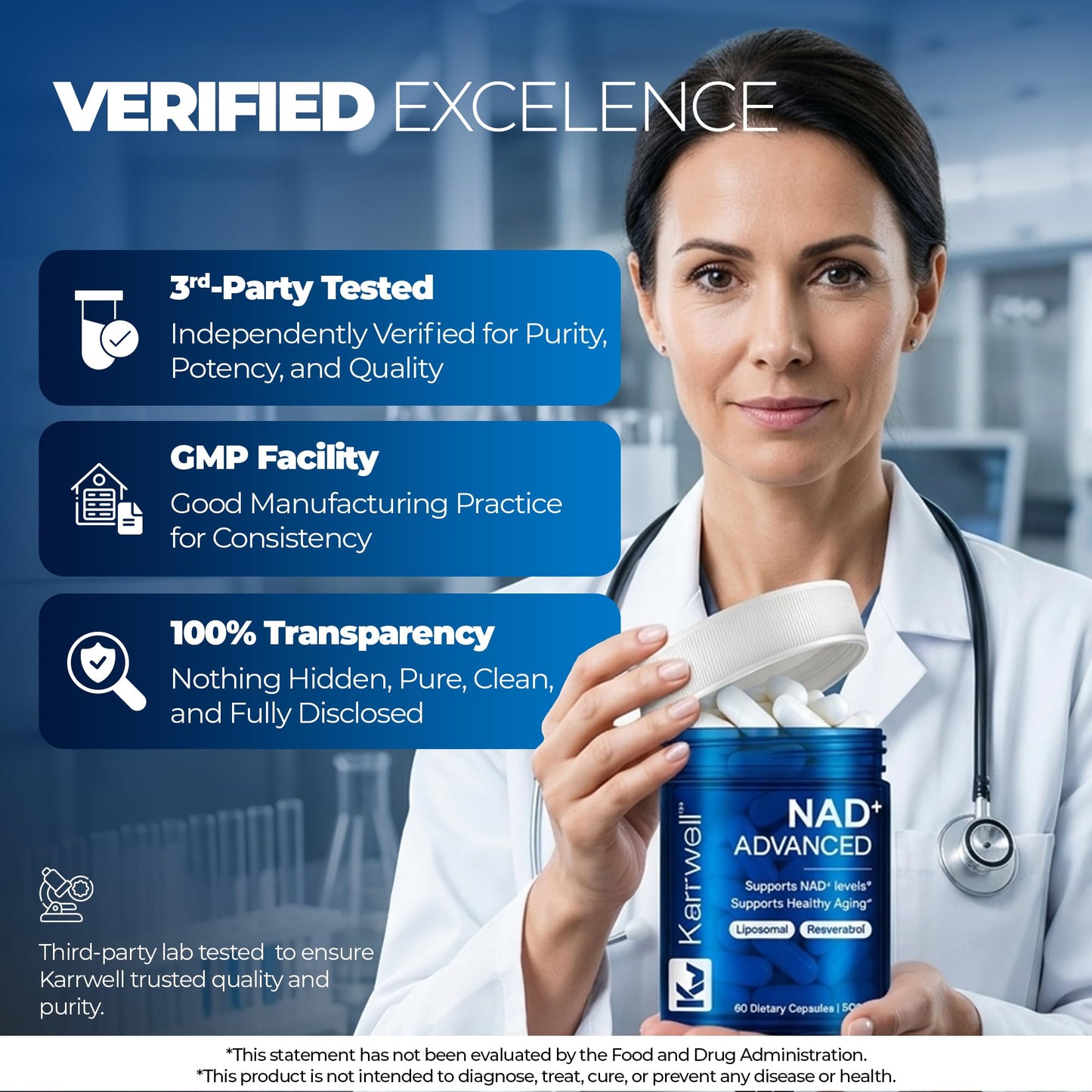 Karrwell Liposomal NAD+ Supplement 500mg with Resveratrol Capsules, 60 Count
