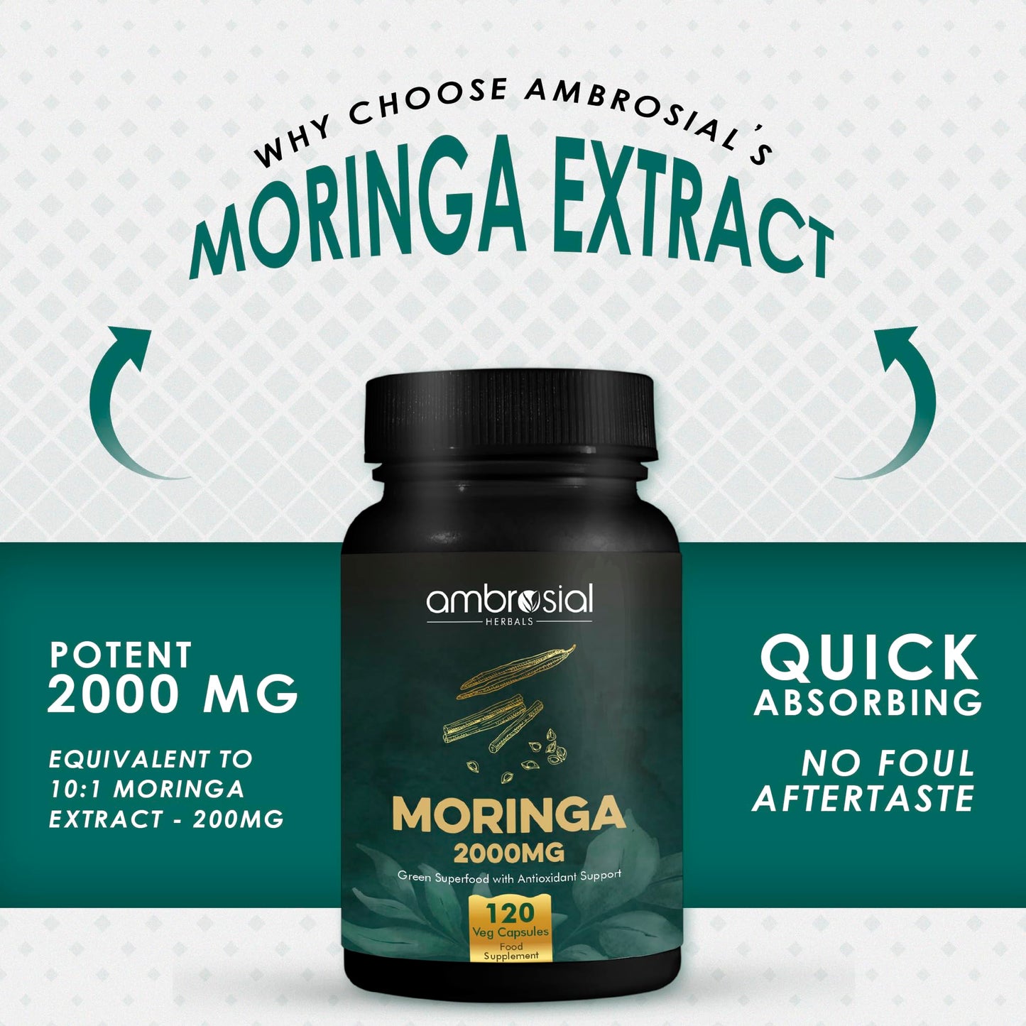 Ambrosial Moringa 2000mg Capsules, Capsule, 120 Count