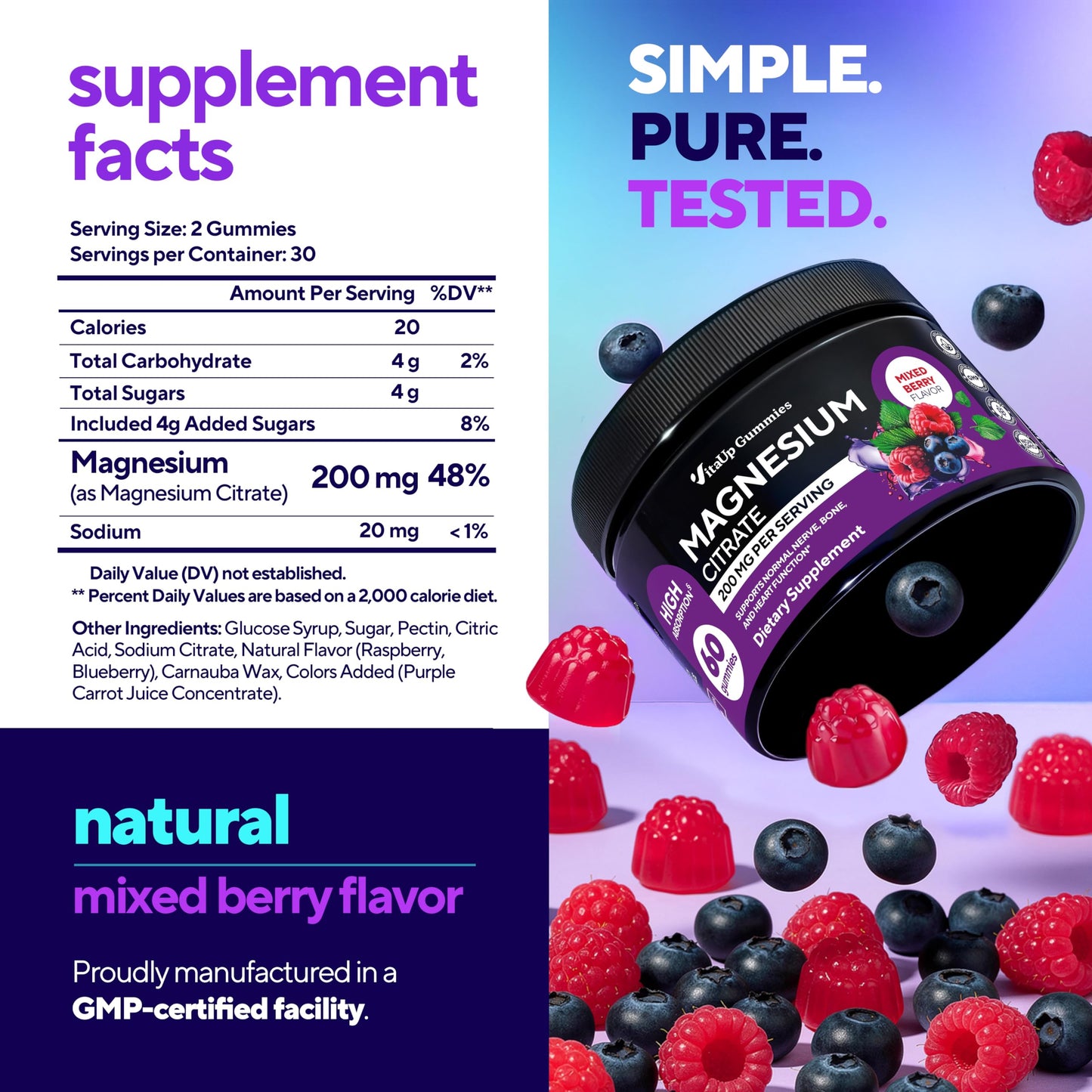 VitaUp Magnesium Gummies for Women 200 mg – High Absorption Magnesium Citrate – Chewable Supplement for Adults to Support Normal Nerve, Bone & Heart Function – Vegan Chews, 60 Gummies