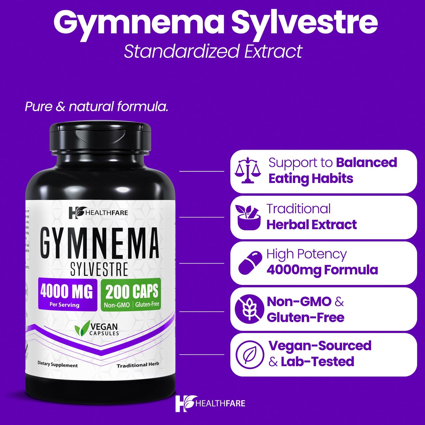 Healthfare Gymnema Sylvestre Extract (Gurmar) Capsules, 200 Count