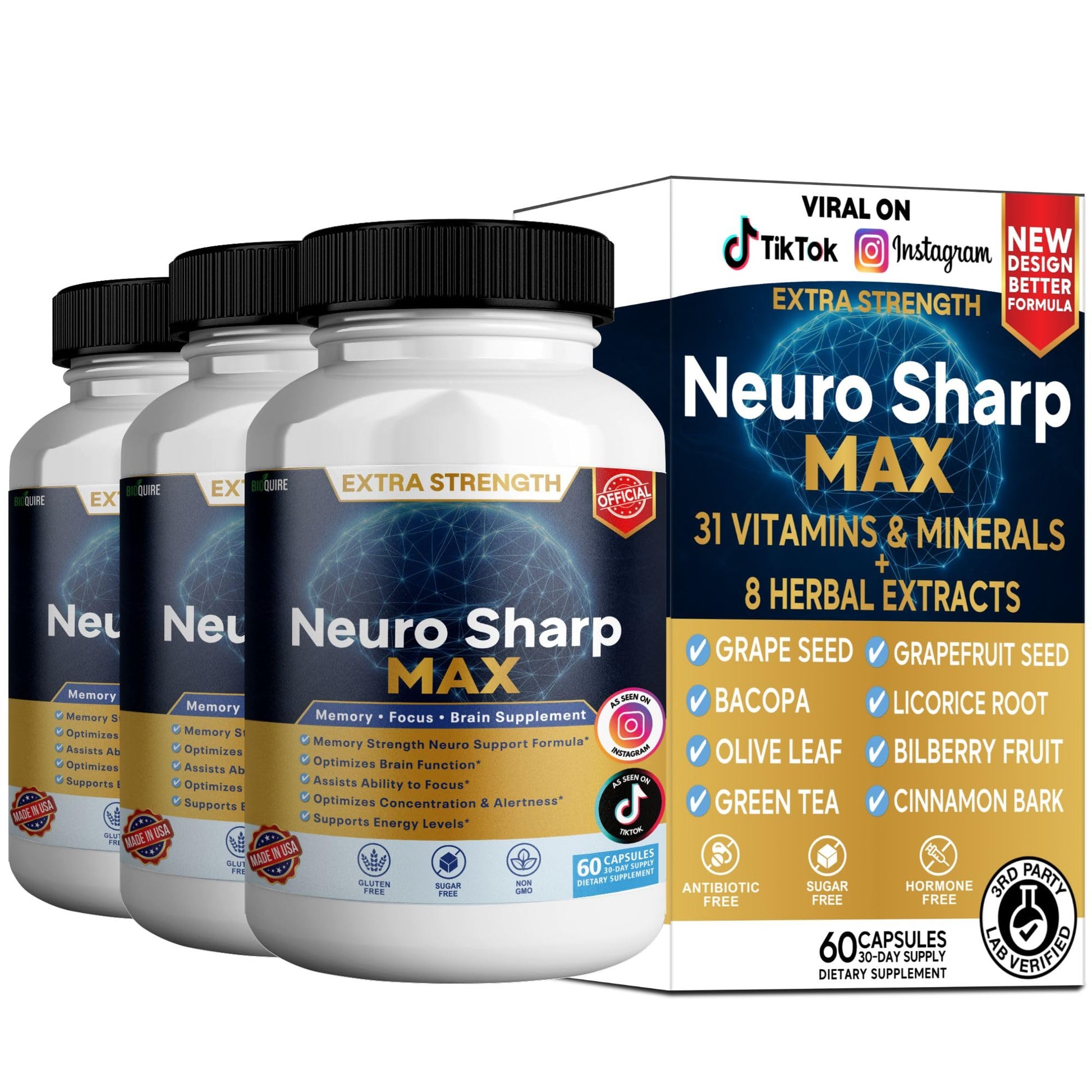 BIOQUIRE Neuro Sharp Max Extra Strength Memory and Focus Supplement Capsules 60 Capsules