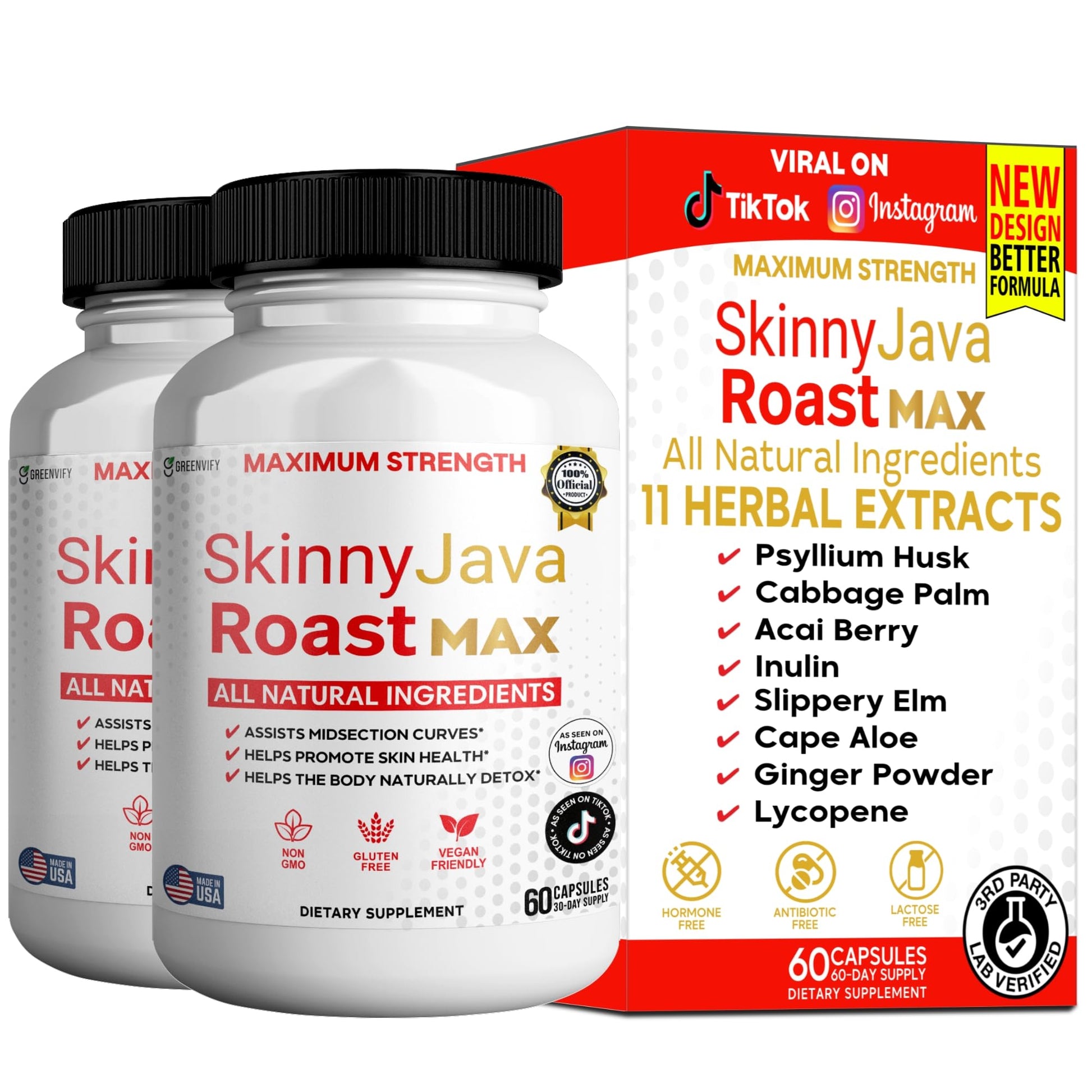 GREENVIFY Skinny Java Roast MAX Maximum Strength Natural Dietary Supplement Capsule 60 Count