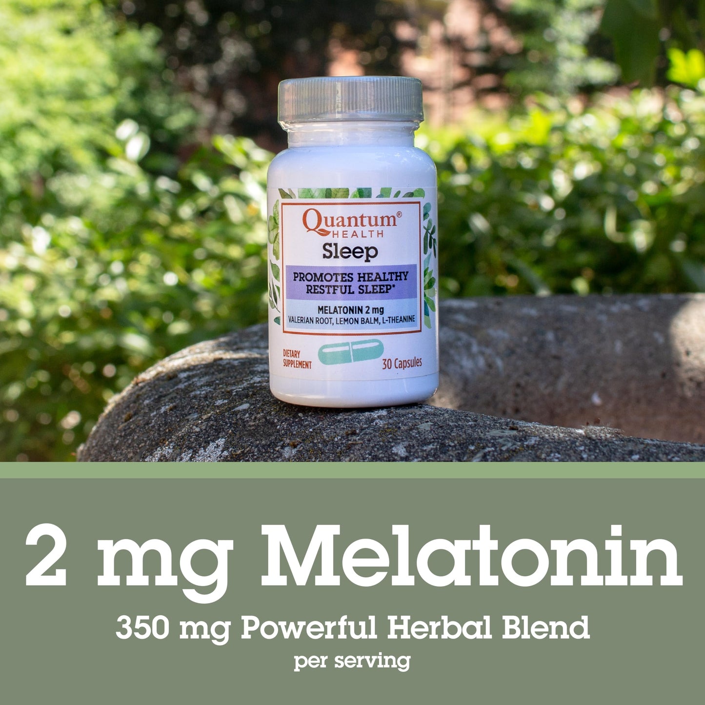 Quantum Sleep Melatonin 2mg with Valerian Root, Lemon Balm & L-Theanine, Healthy Restful Sleep Support, 30 Capsules