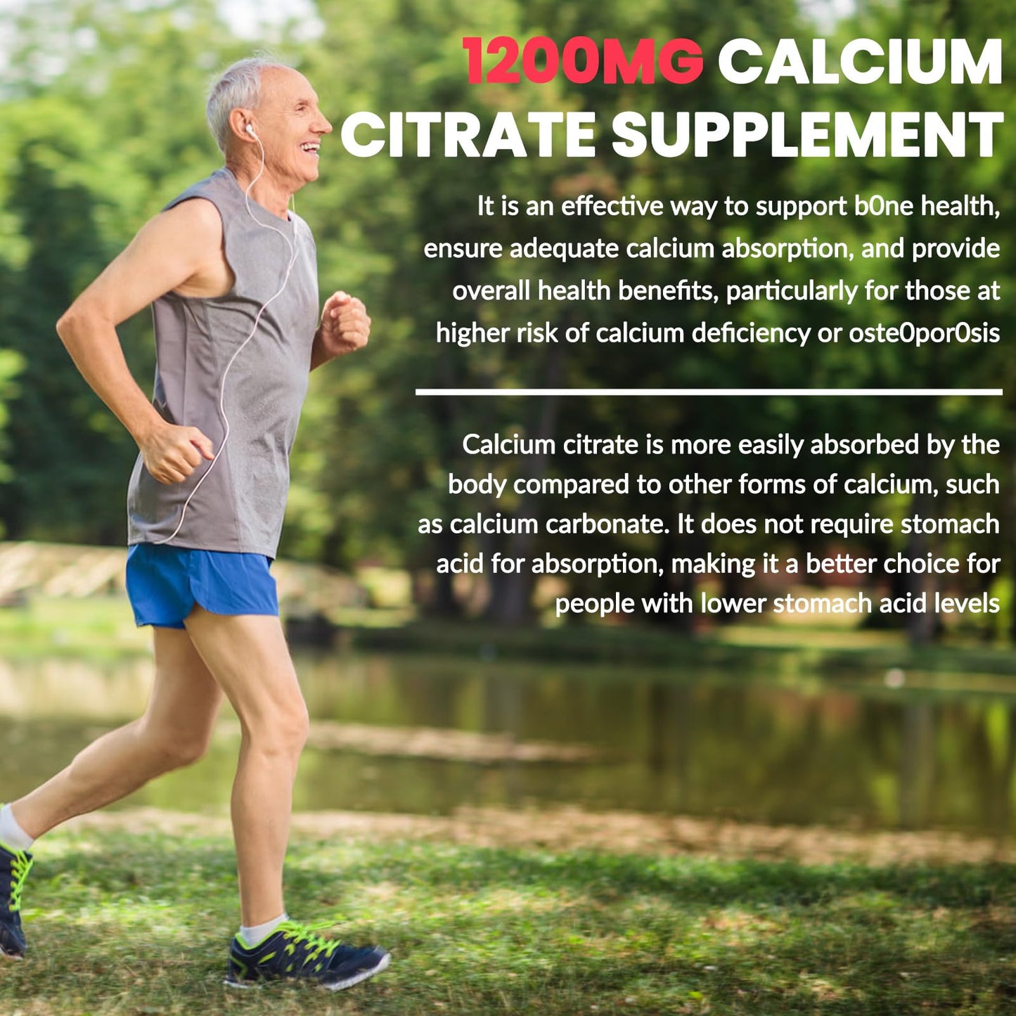 BSSTABBON Calcium Citrate Gummies 1200 mg Calcium, Sugar-Free, Organic, Natural High-Absorption Vegan Chewable Gummies, Immune Support & Energy, 120 Gummies