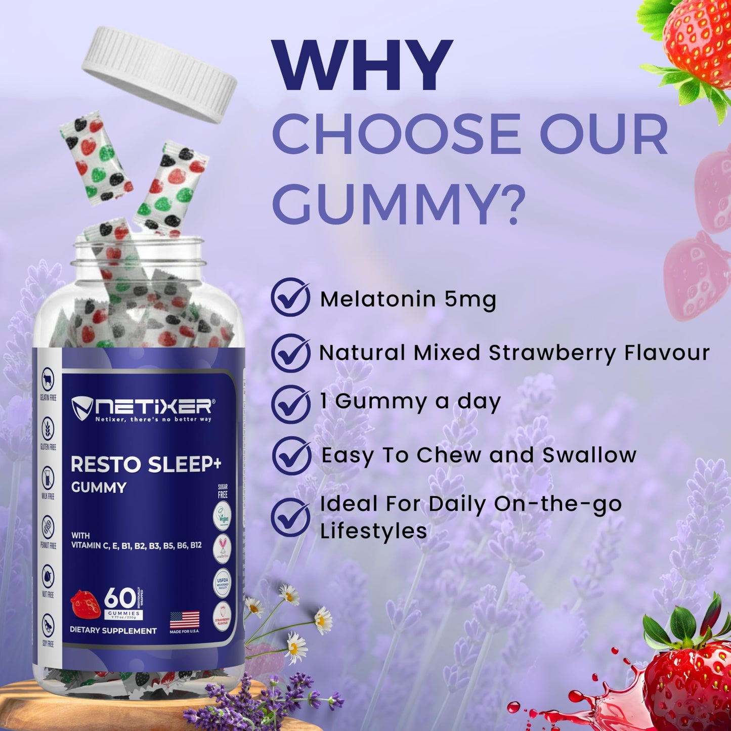 nETiXER Resto Sleep+ Gummy, 60 Count