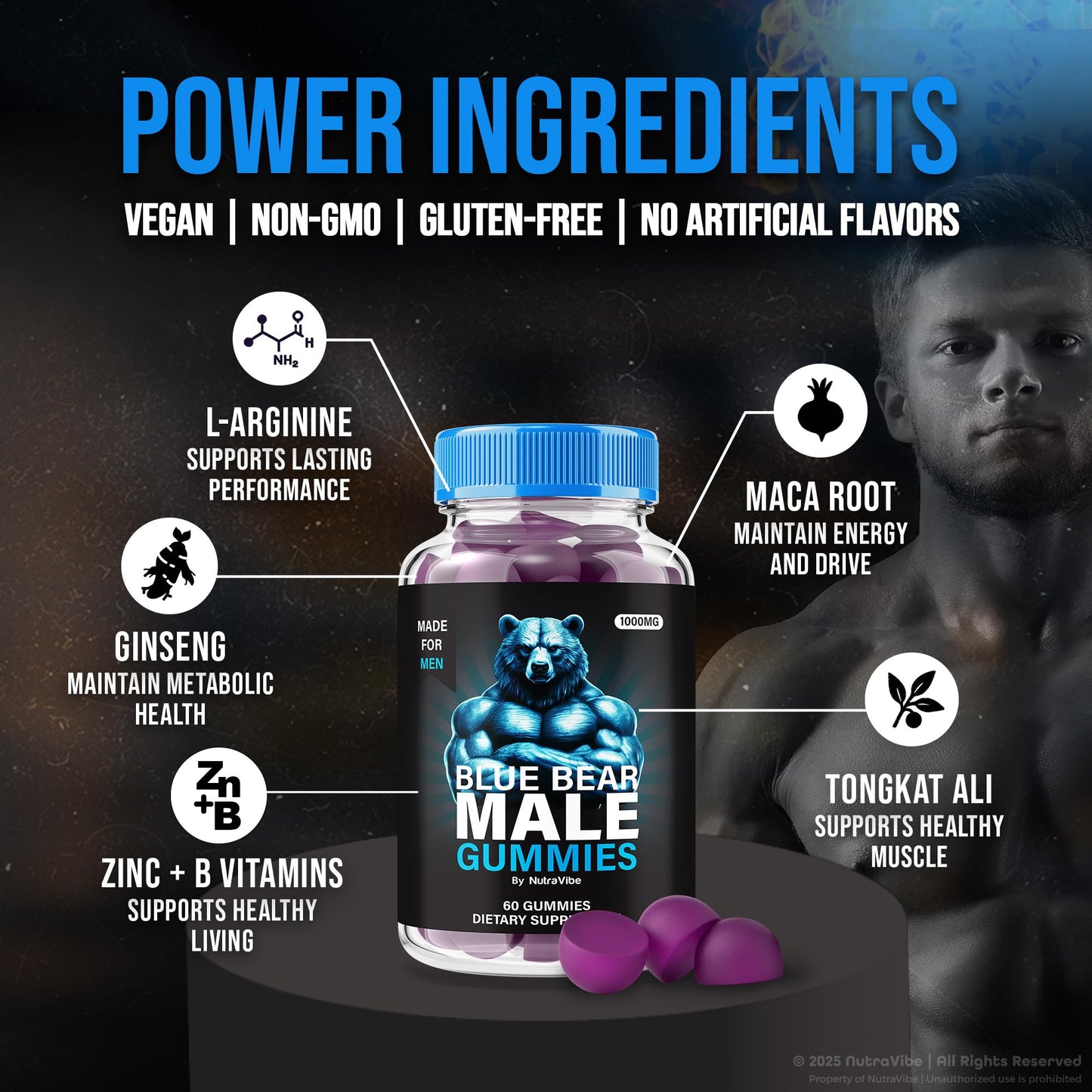 NutraVibe Blue Bear Male Gummies 120 Gummies