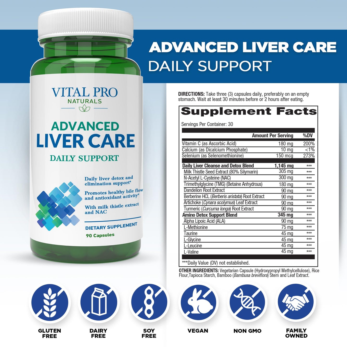 Vital Planet Vital Pro Naturals Advanced Liver Care Daily Support Liver Cleanse and Detox with Milk Thistle, NAC (N-Acetyl Cysteine), Turmeric, Alpha Lipoic Acid, 90 Capsules