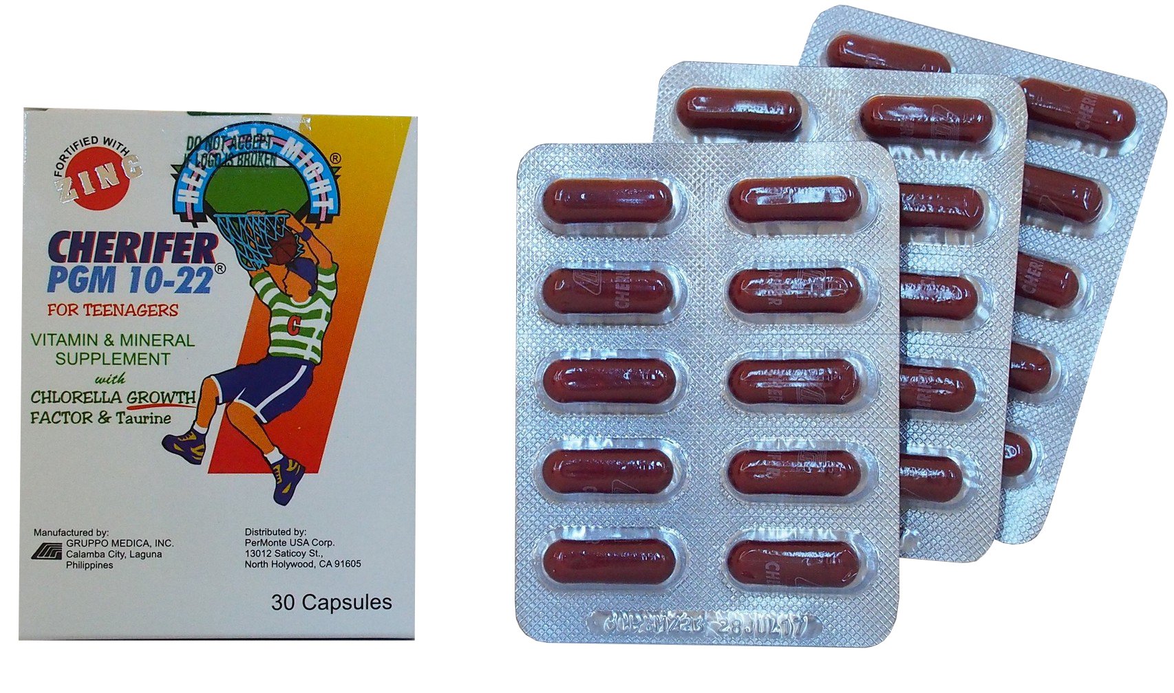 Cherifer PGM 10-22 with High Chlorella Growth Factor for Teenager Capsules, 30 Count