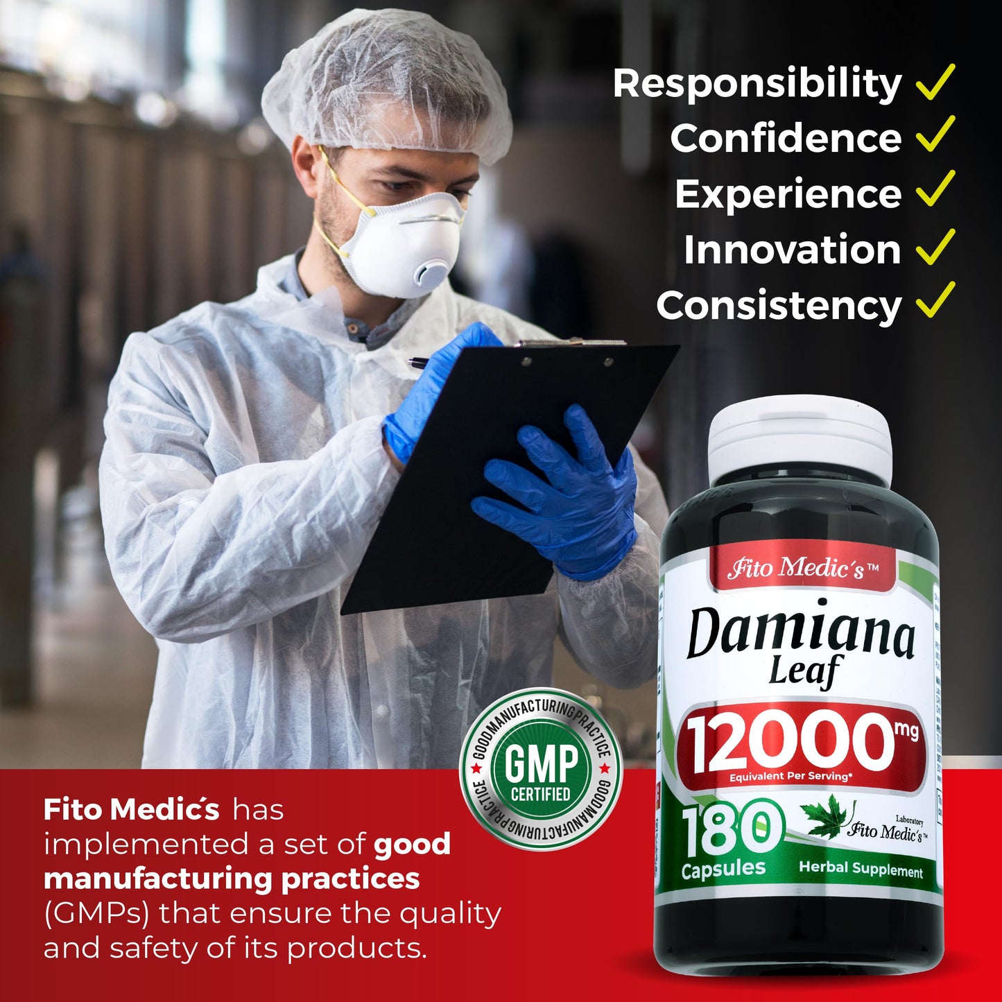 FITO MEDIC'S Damiana Leaf Capsules 180 Count