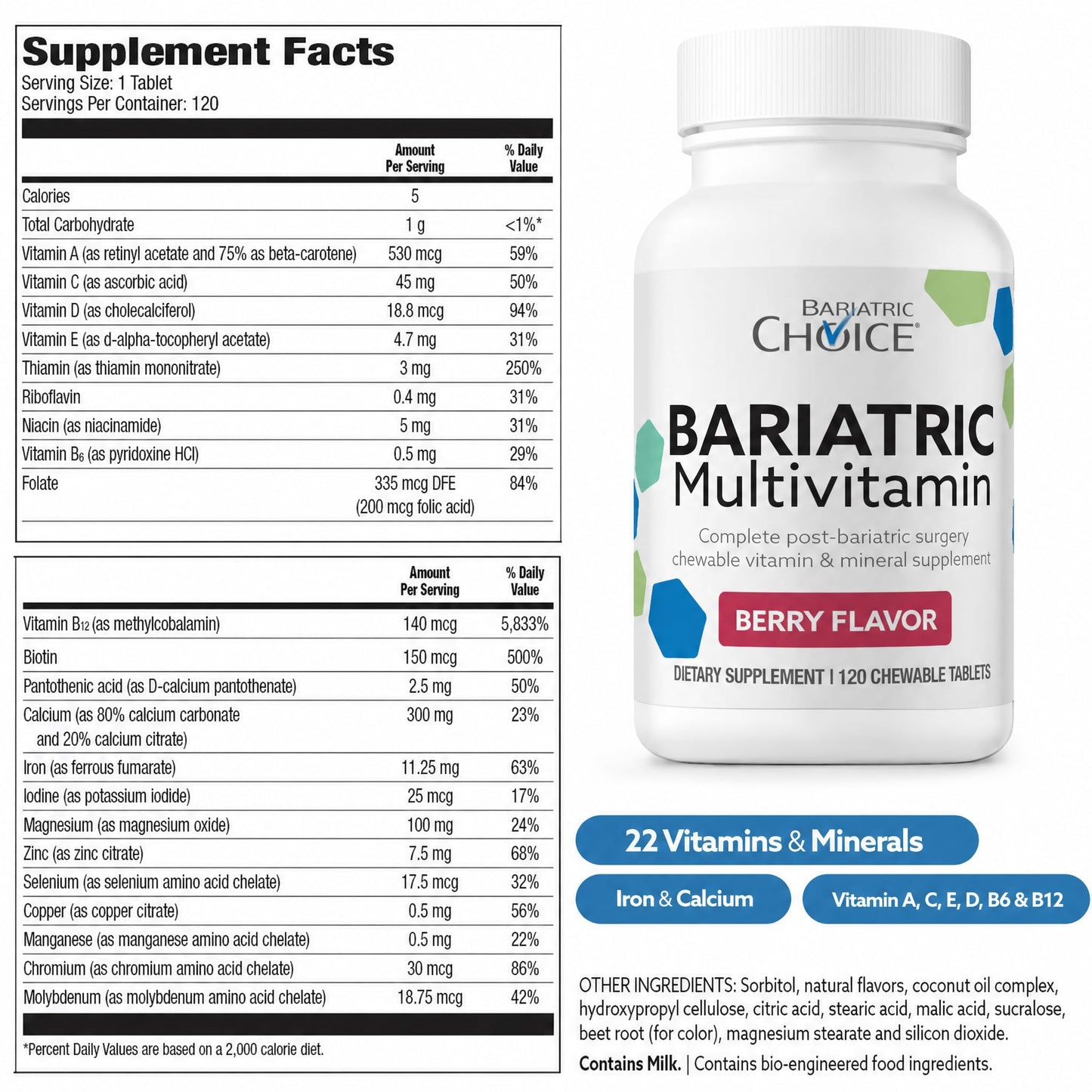Bariatric Choice My Bariatric Multivitamin with Iron & 300mg Calcium Tablet 120 Count Berry
