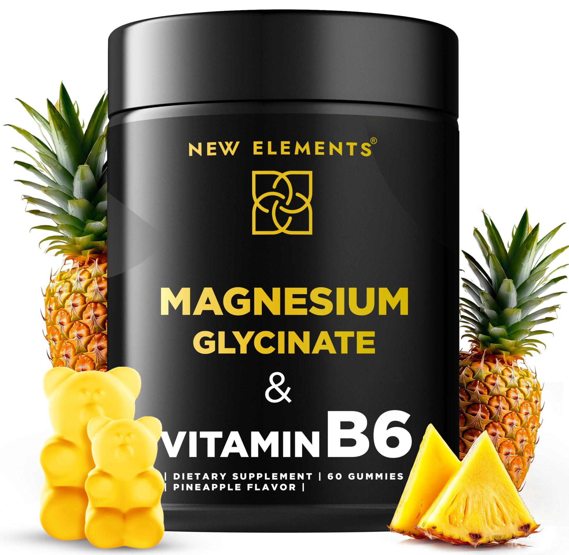 New Elements Magnesium Glycinate Gummies 500mg with Vitamin B6 100mg, 60 Count