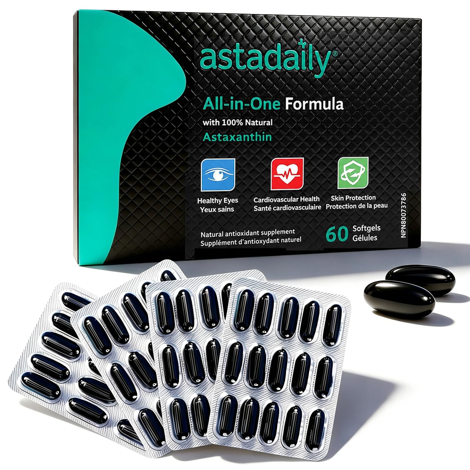 AstaDaily All-in-One Astaxanthin Supplements Softgels 60