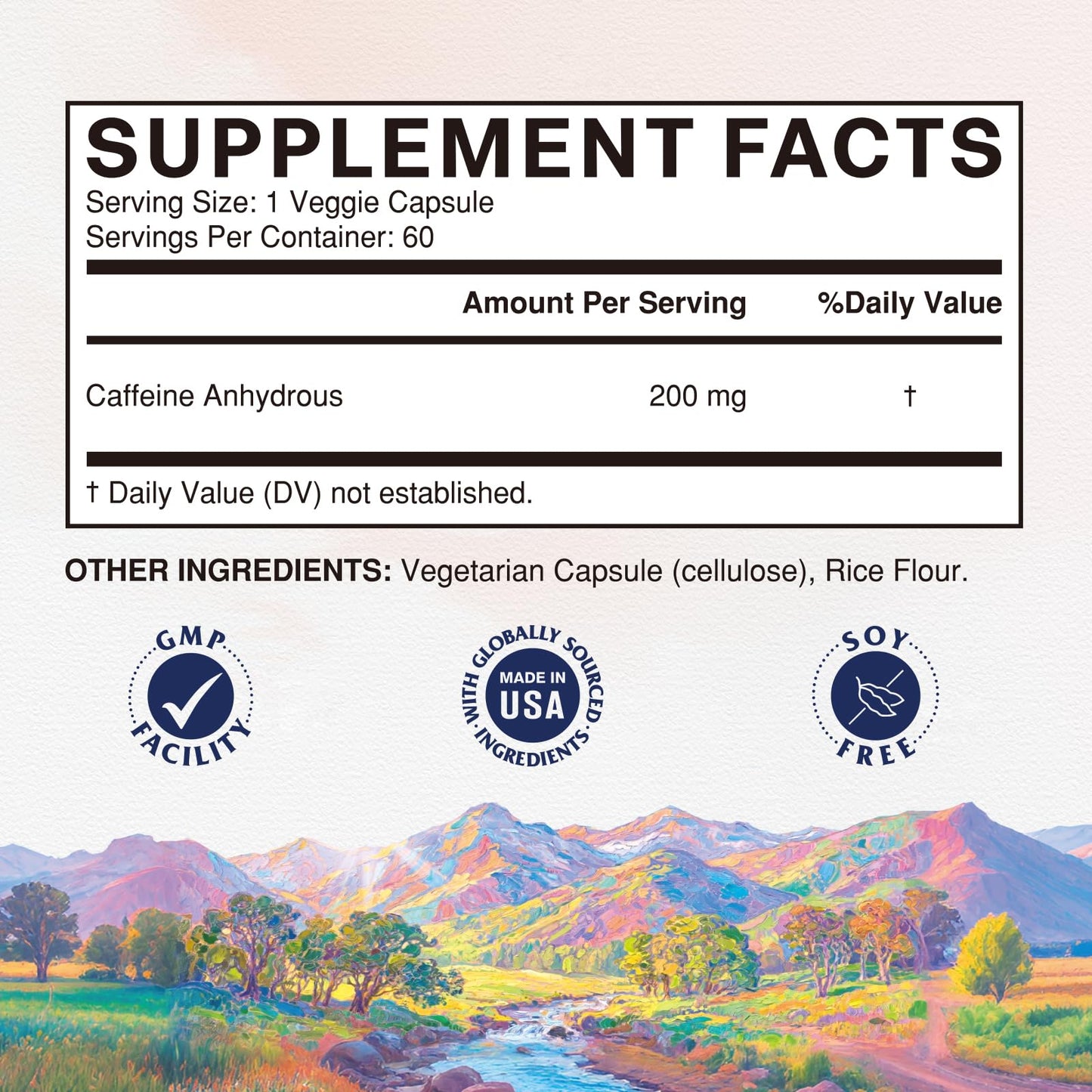 Vitalitown Caffeine Pills 200 mg Capsules, 60 Count