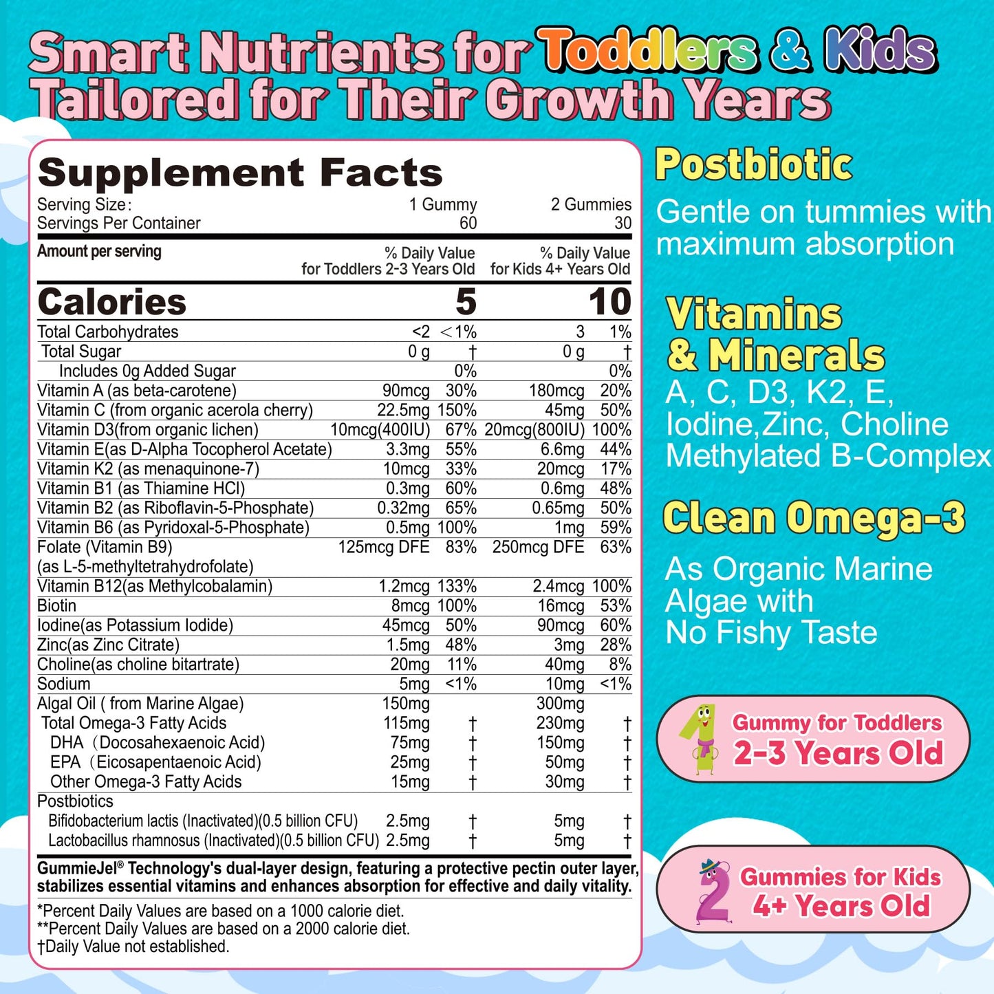 EnvyCure Toddler 2-3 & Kids 4+ Multivitamin Gummies, 60 Count