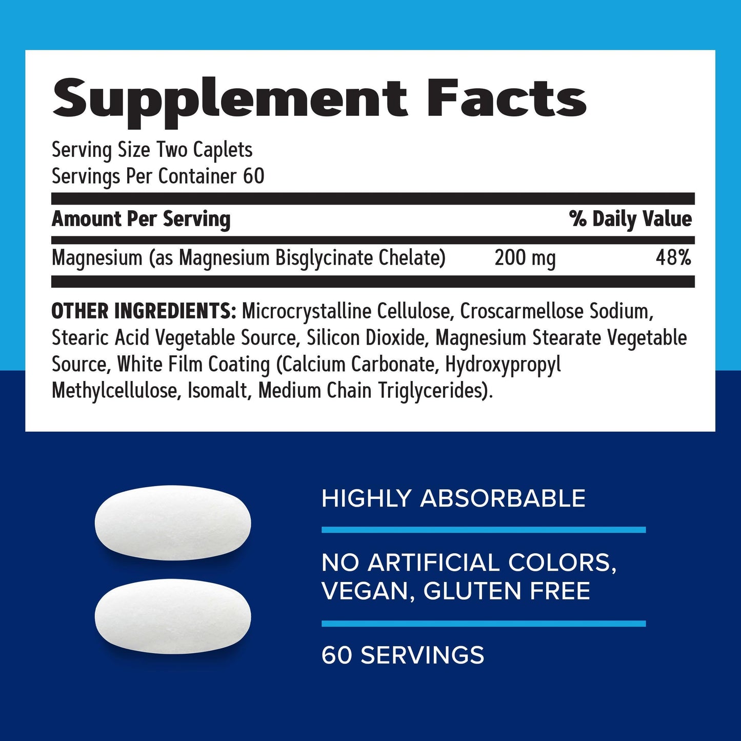 GNC Magnesium Glycinate Caplets, 200 mg, 120 Count