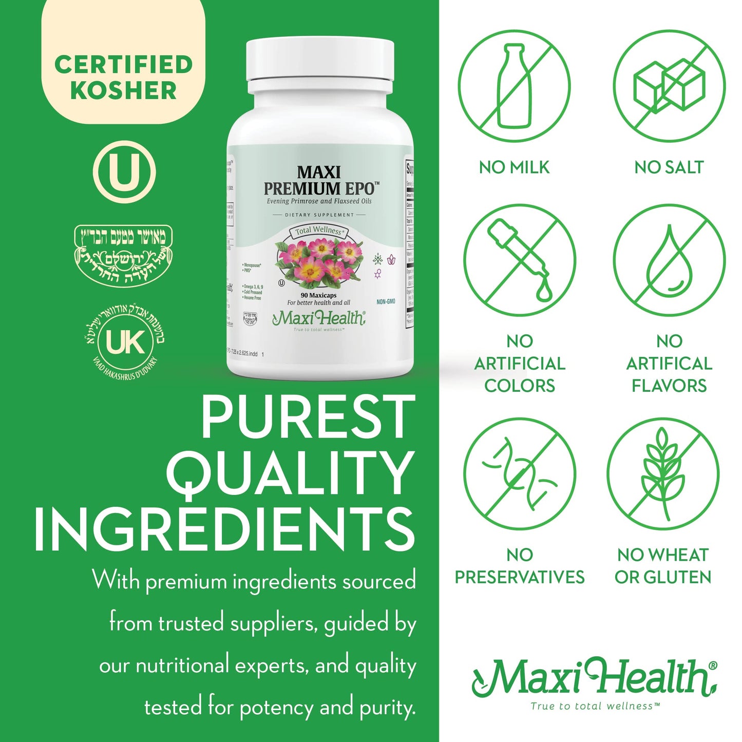 Maxi Health Women's Organic Evening Primrose Oil Capsules 1500mg 90 Count