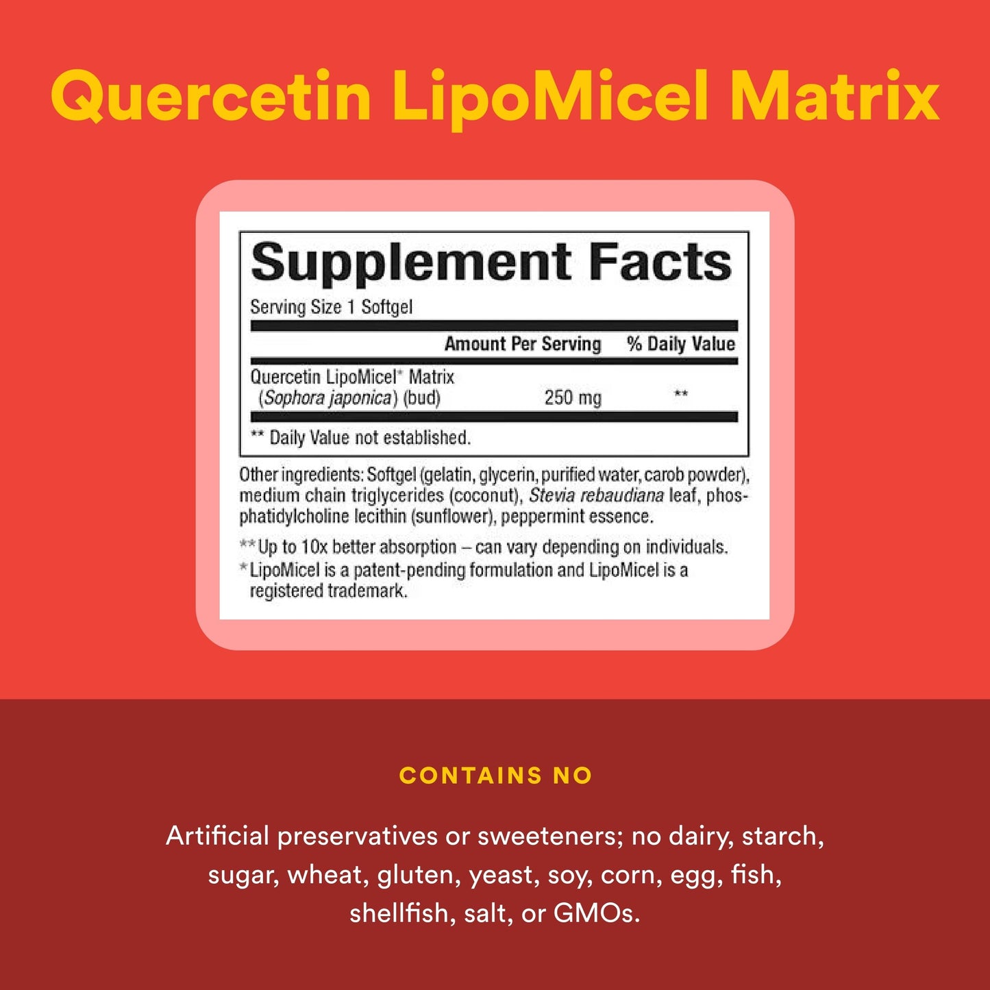 Natural Factors Quercetin LipoMicel Matrix for Superior Absorption Softgel 60 Count