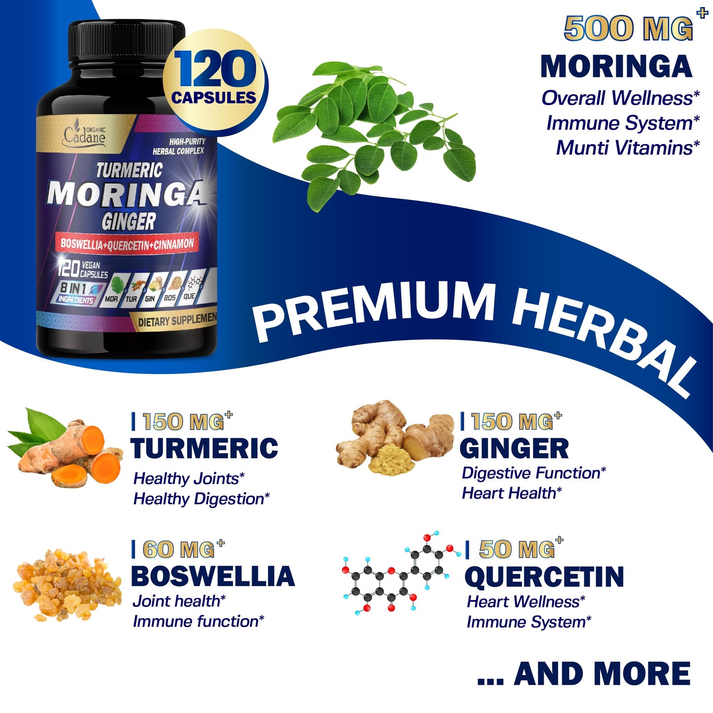 Organic Cadane Moringa Capsules 120 Veggie Caps