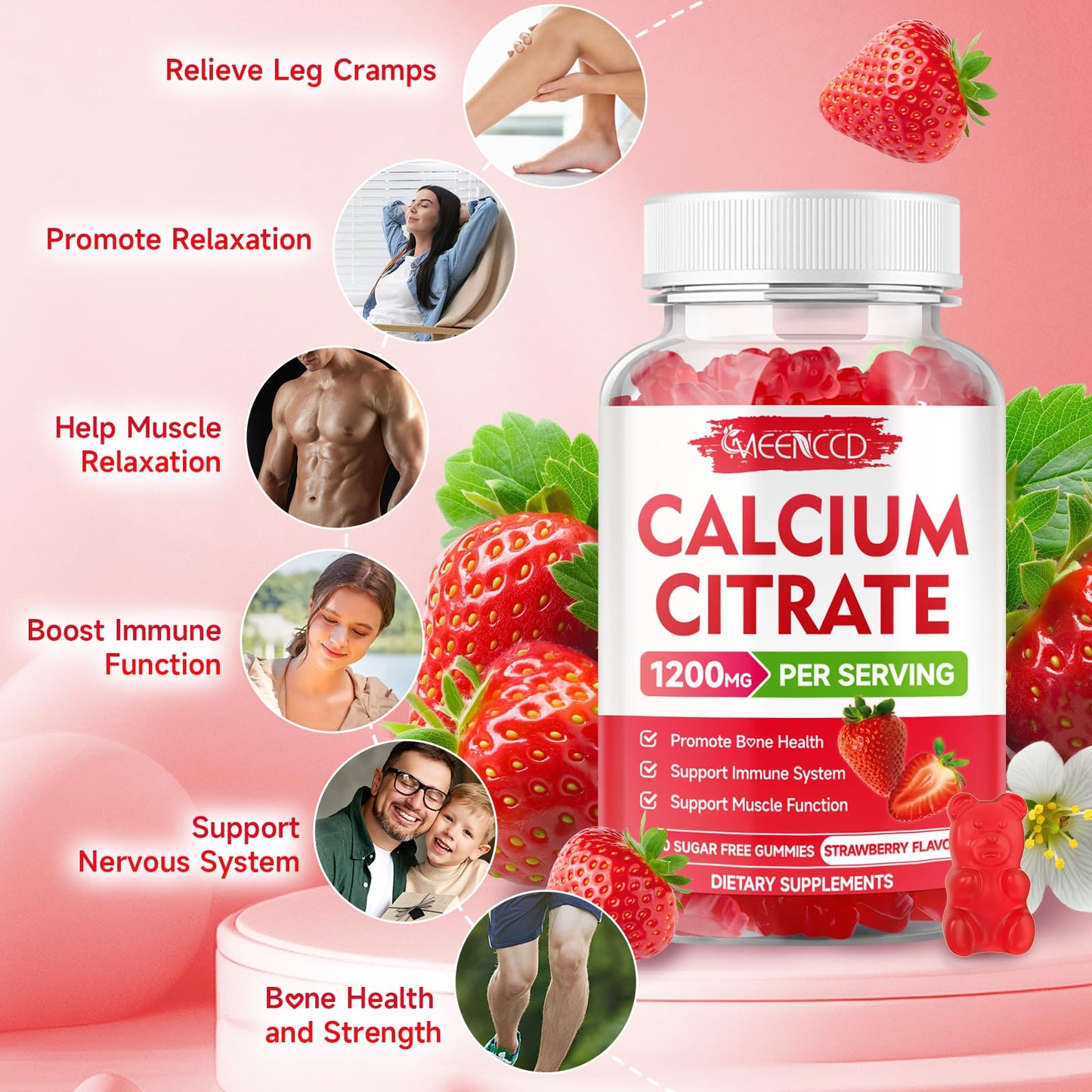 MEENCCD Calcium Citrate Gummies 1200mg, 60 Count