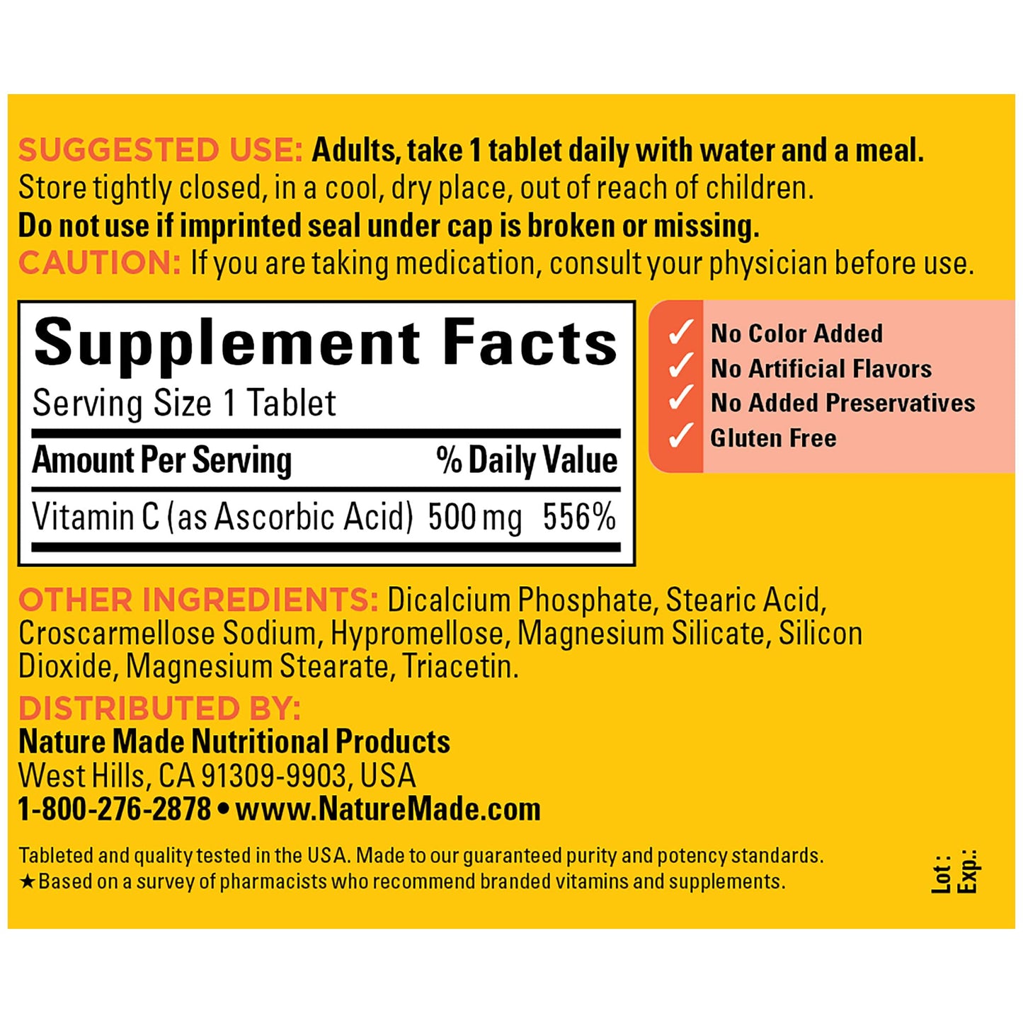 Nature Made Vitamin C 500 mg Tablets, 250 Tablets