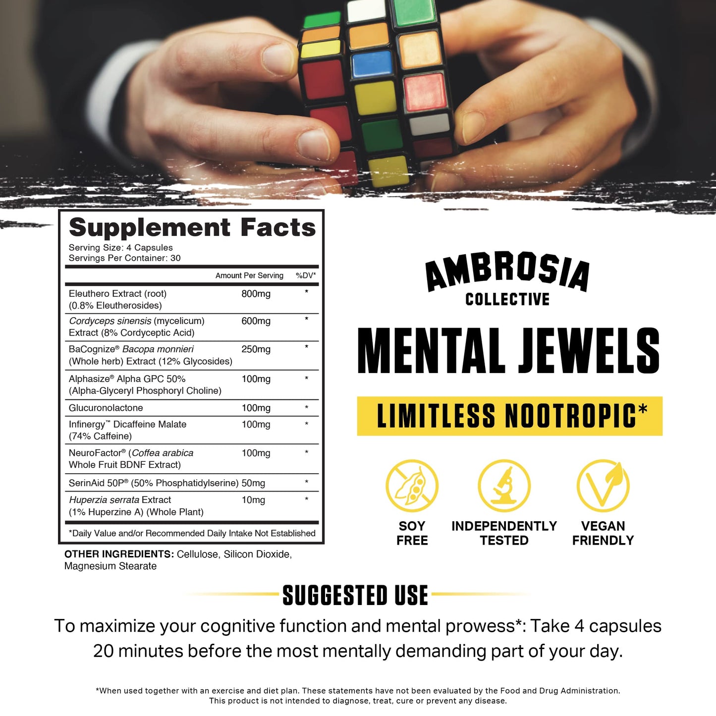 Ambrosia Mental Jewels Nootropic Brain Supplement Capsules, 120 Count